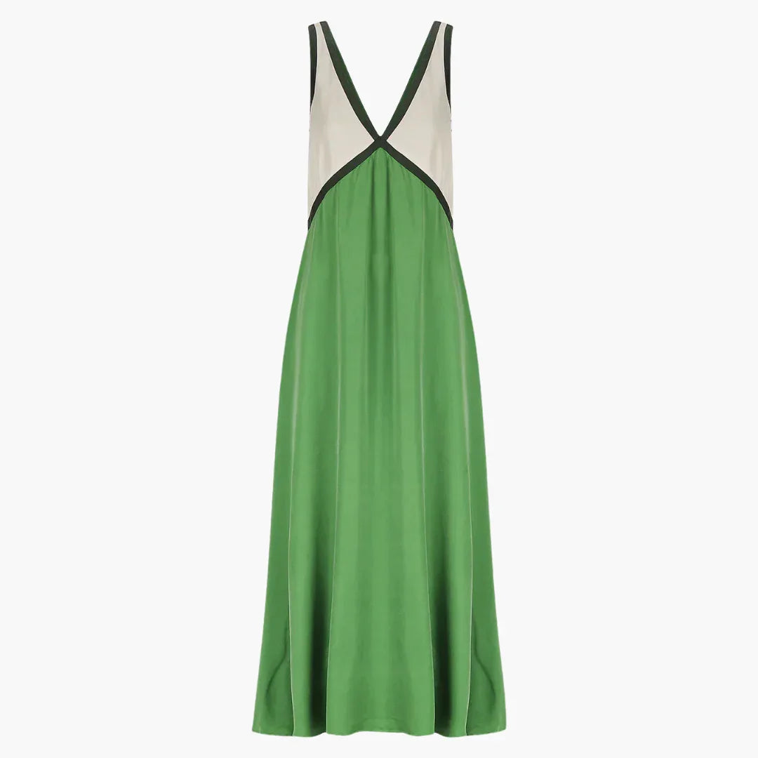 Light V-Neck Maxi Dress for Women - Color Block Design