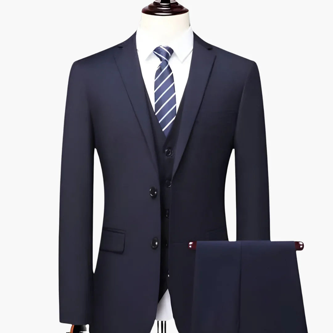 Three-Piece Men's Suit with Jacket, Vest, and Trousers