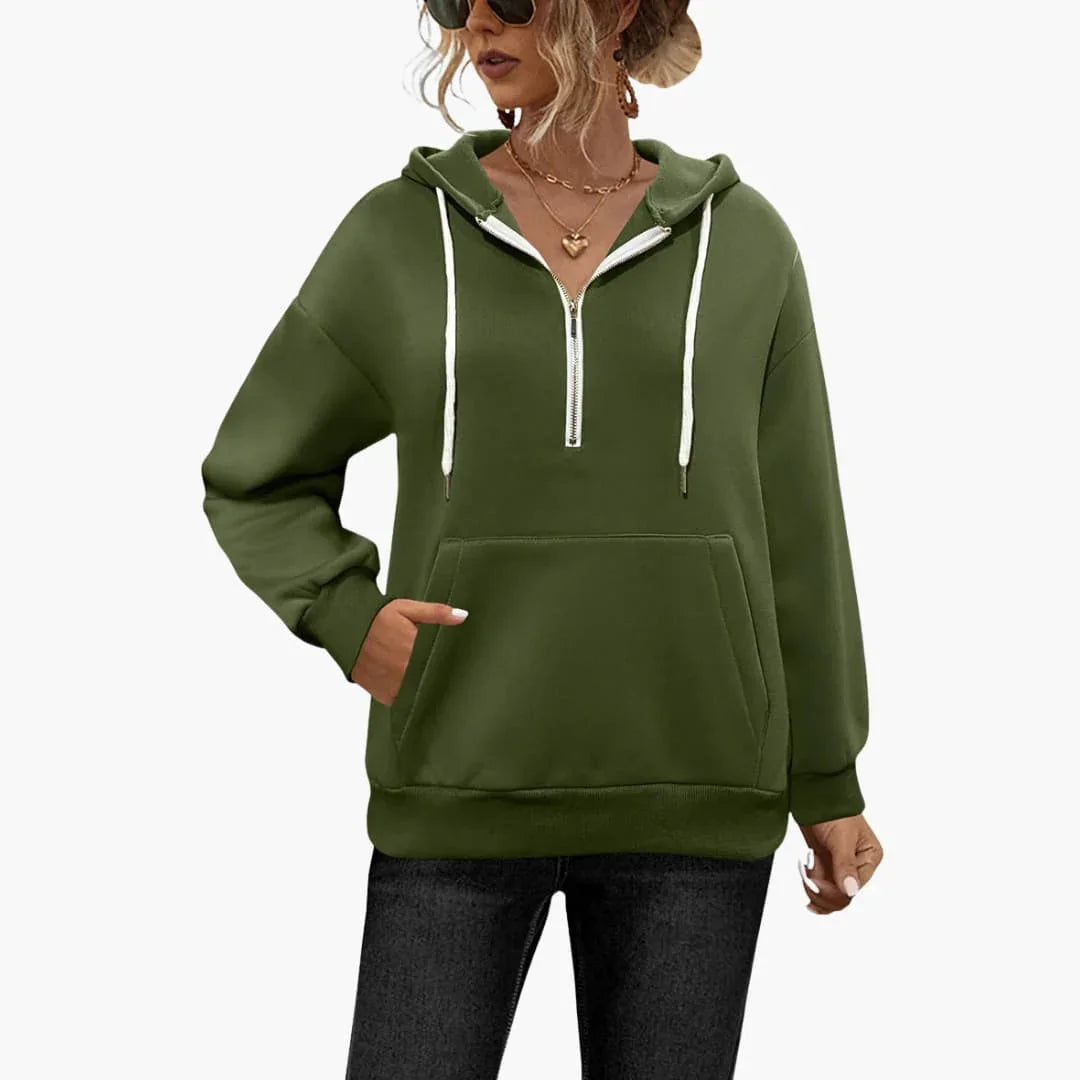 Women's Hoodie with Half-Zipper and Kangaroo Pocket
