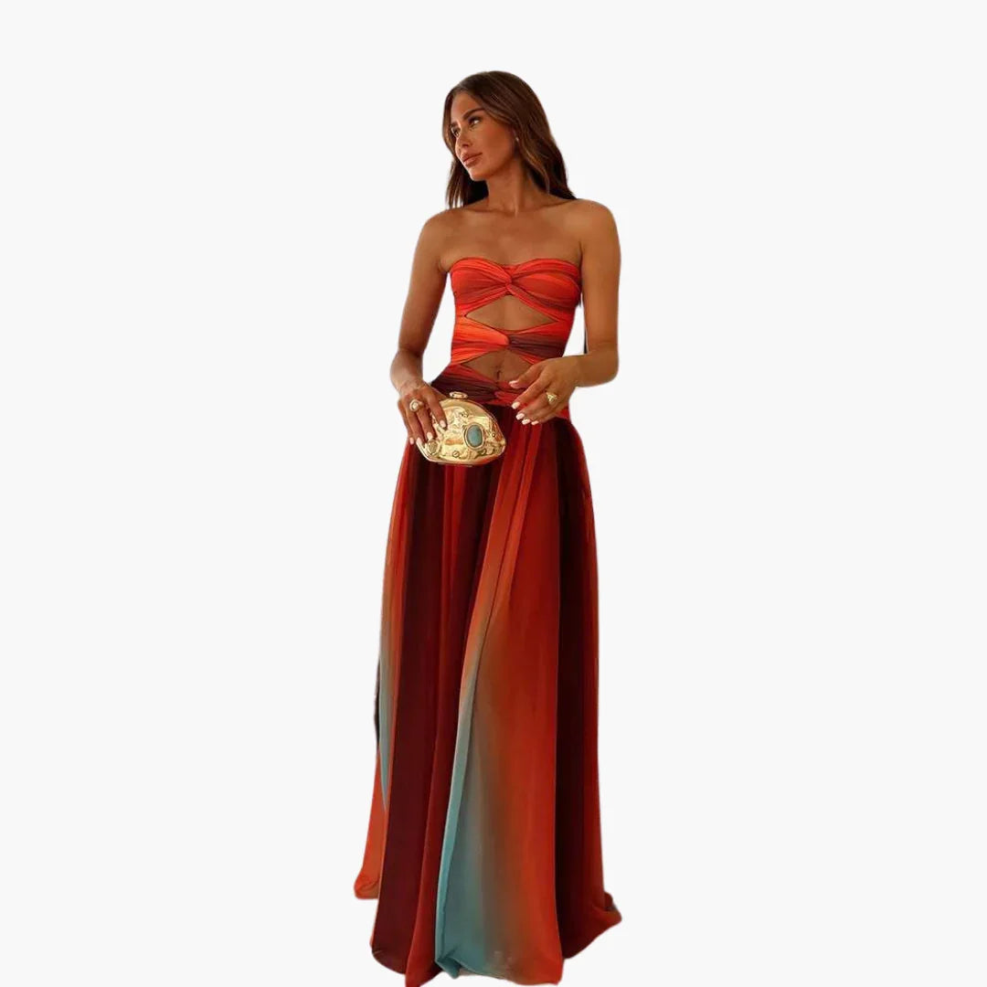 Colorful Cut-Out Maxi Dress for Women - Bandeau & Gradient
