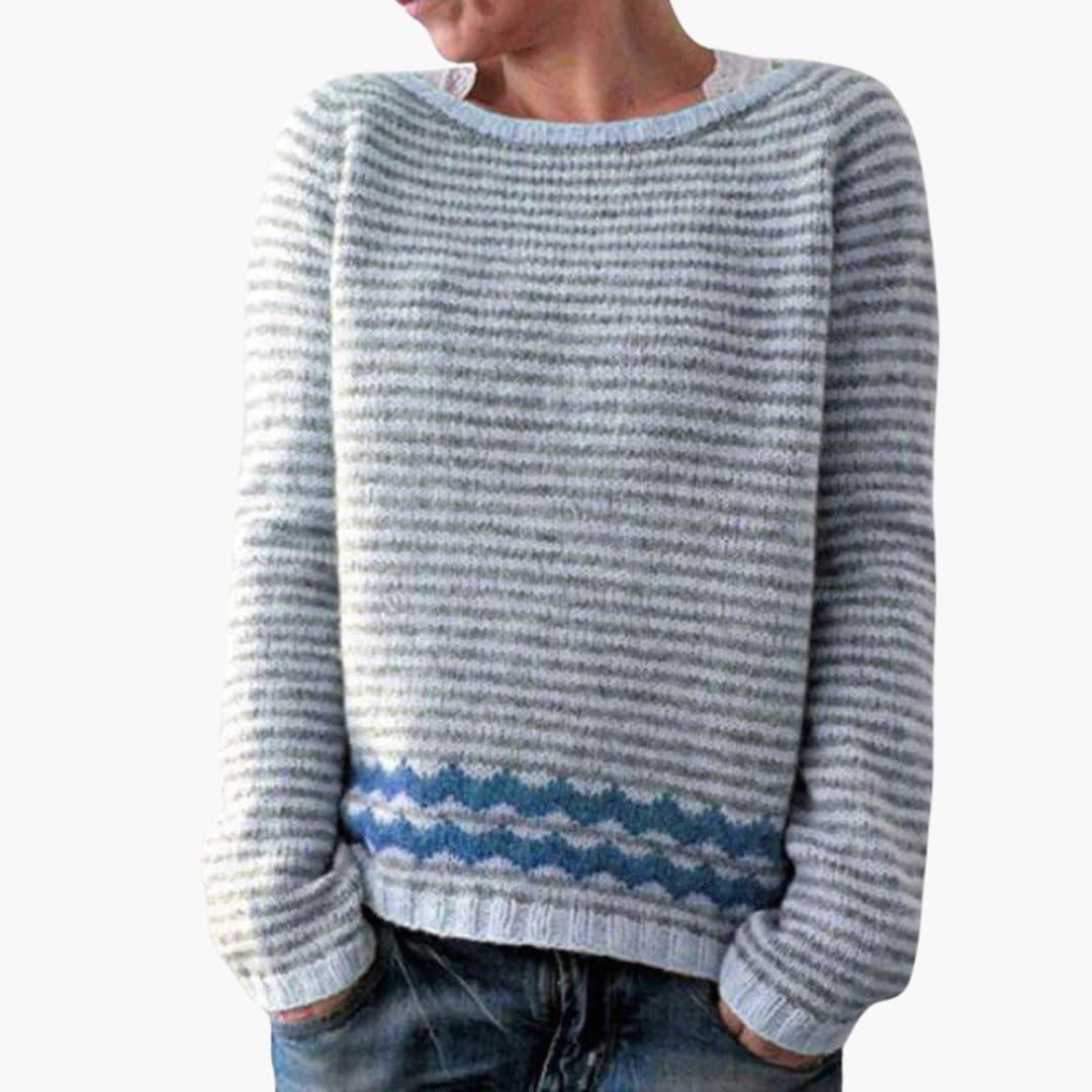Women's Sweater with Round Neck and Patterned Surface