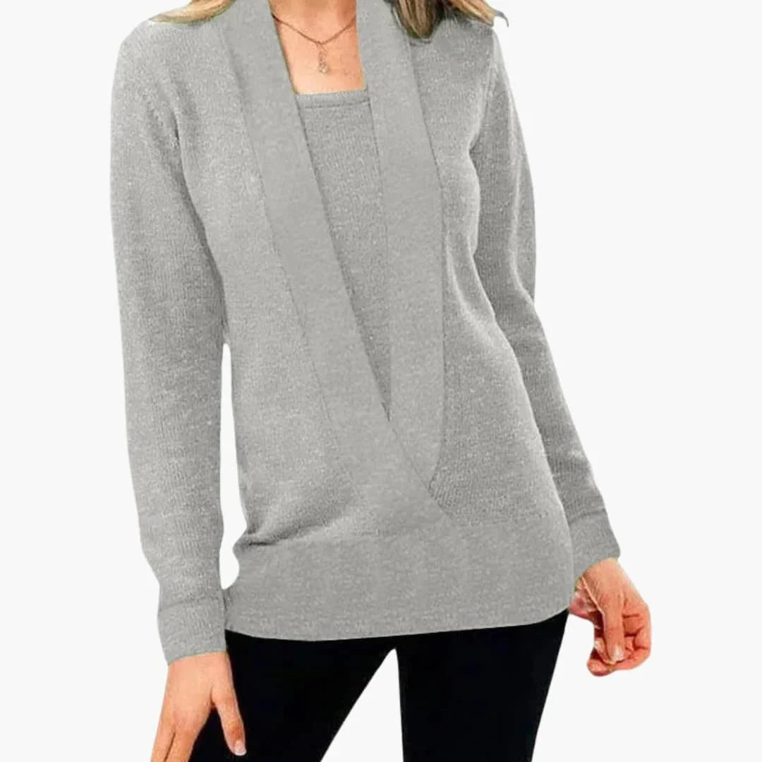 Women's sweater with deep V-neck and long sleeves