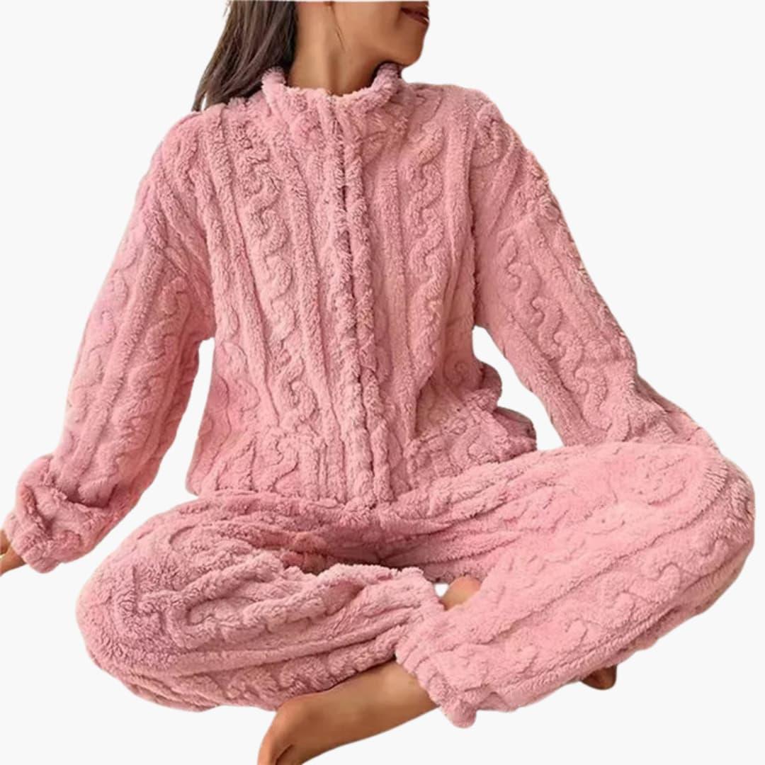 Women's Fleece Pajama Set with Zipper Top and Long Pants