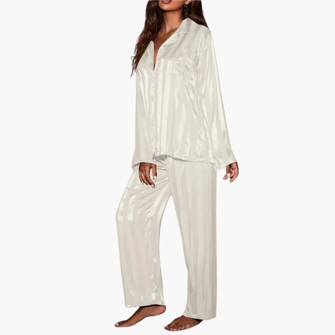 Women's Satin Pajama Set with Long Sleeve Shirt and Pants