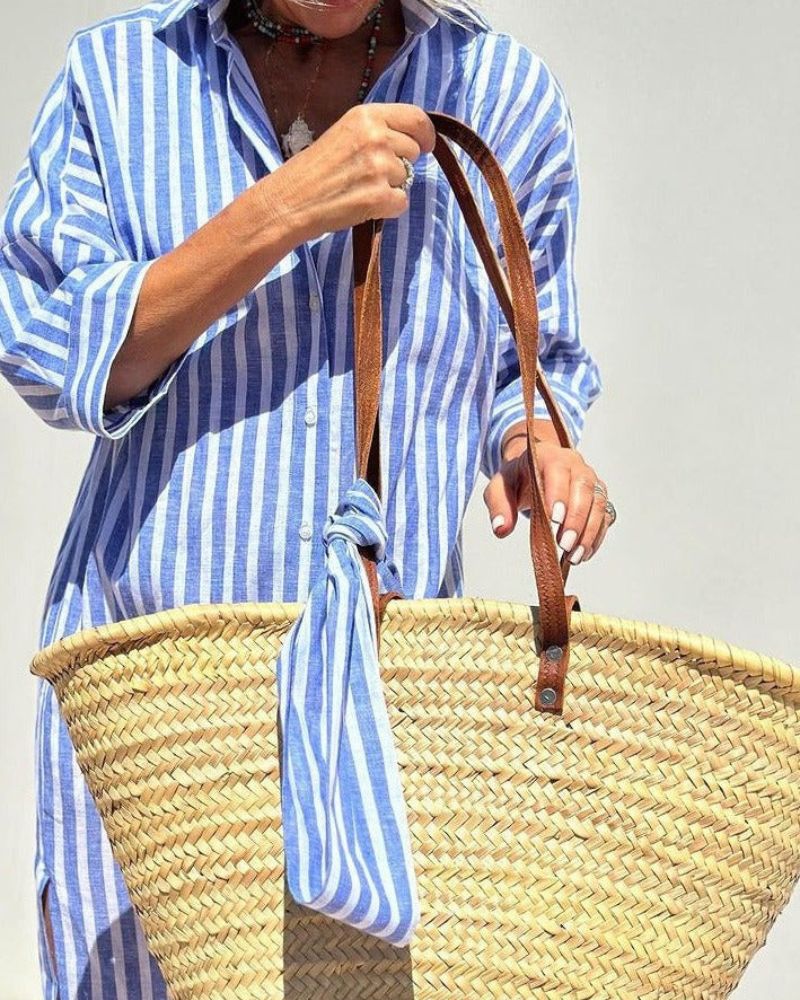 Women's Dress | Button Shirt Long Sleeve Stripe Midi