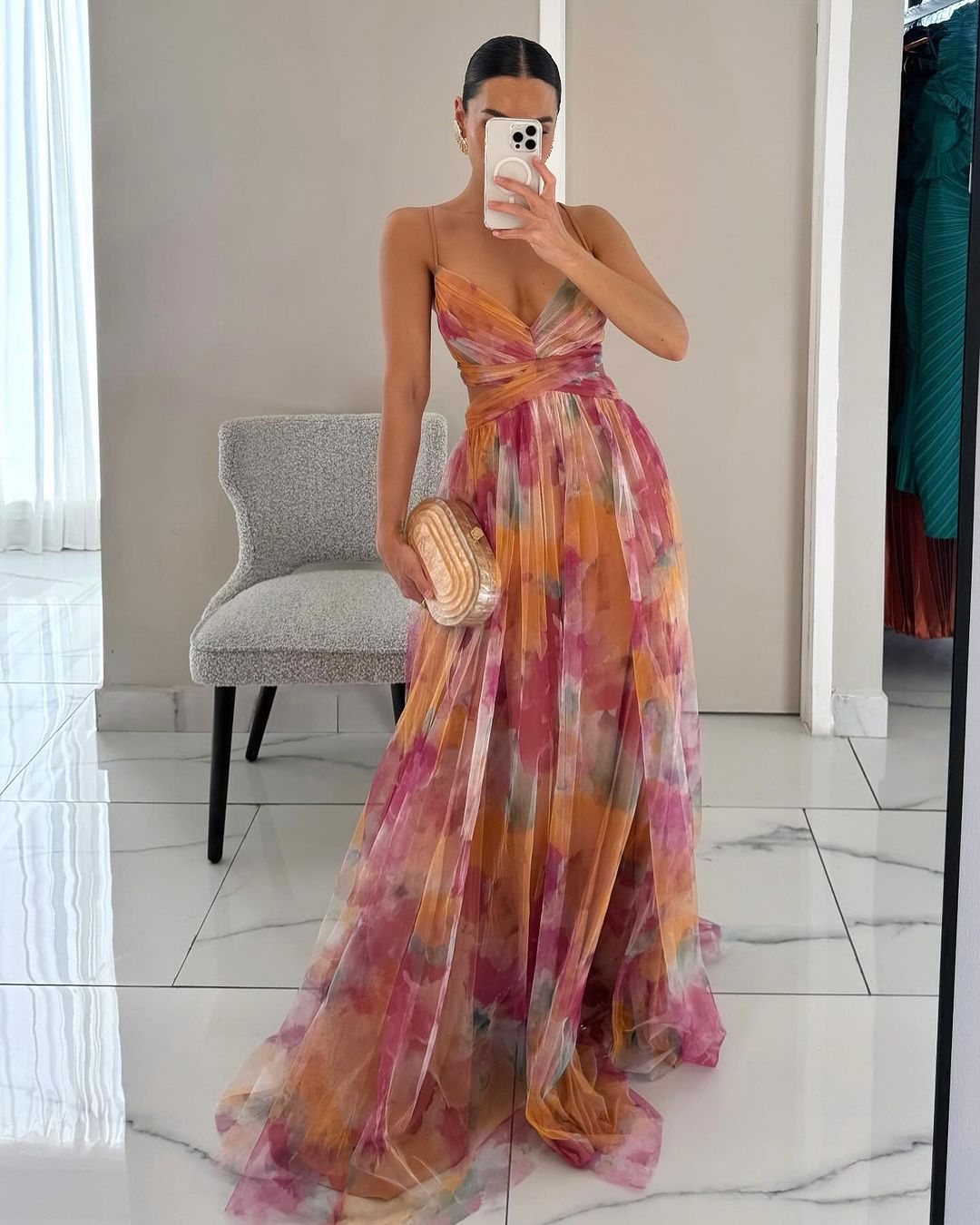 Women's Wedding Guest Maxi Dress | Floral Pleated