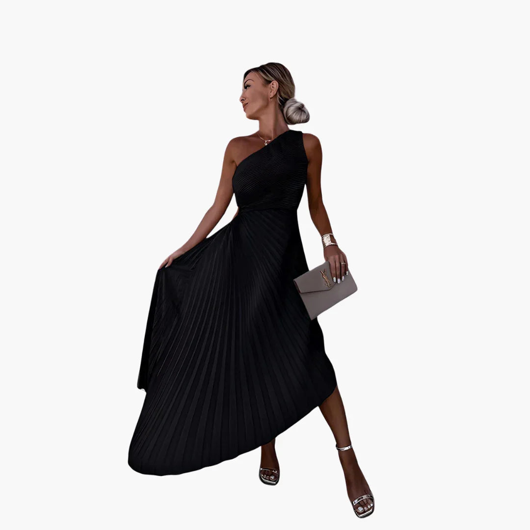 Ankle-Length Sleeveless Evening Dress for Women with One Shoulder