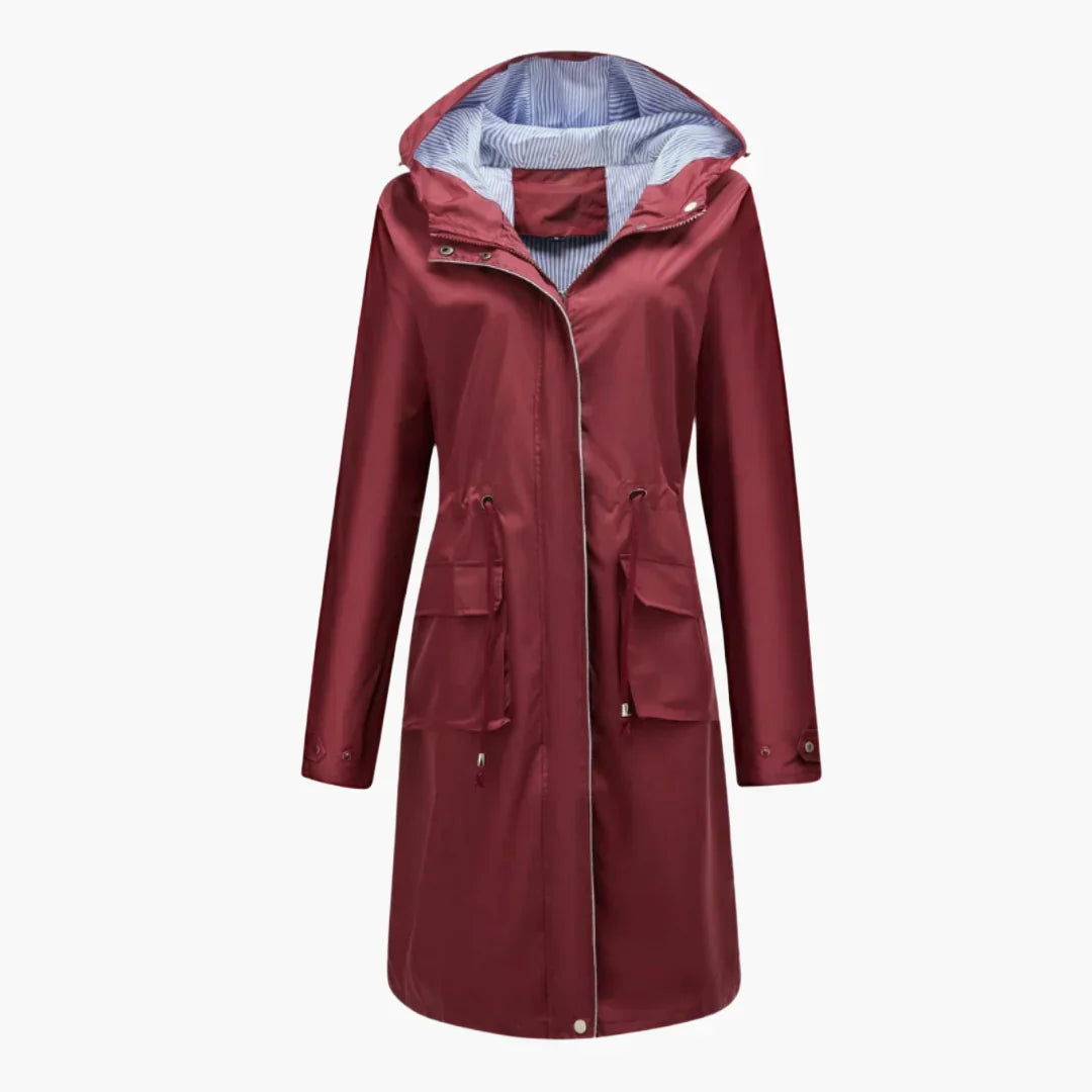 Women's Trench Coat with Hood and Front Pockets