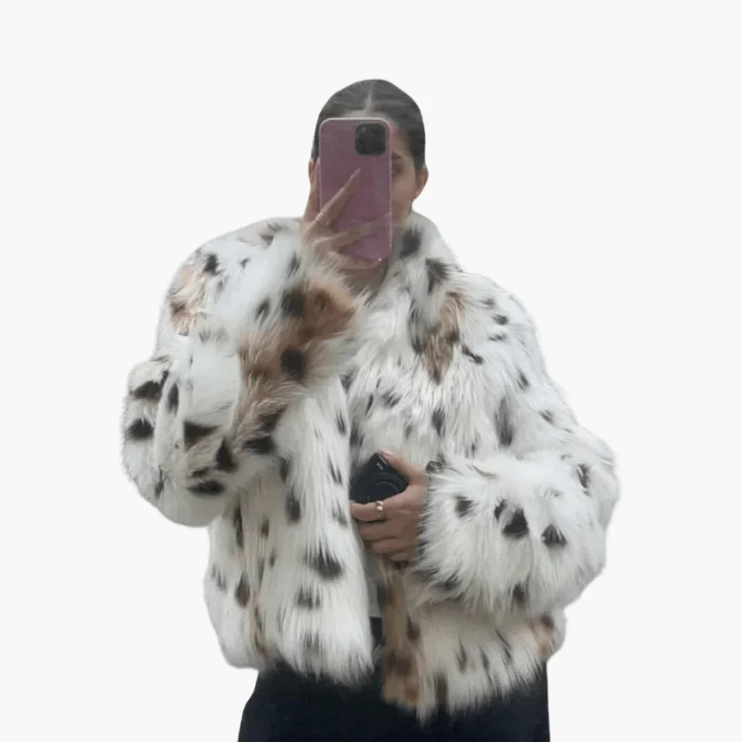 Women's Faux Fur Coat with Leopard Print  Chic & Warm