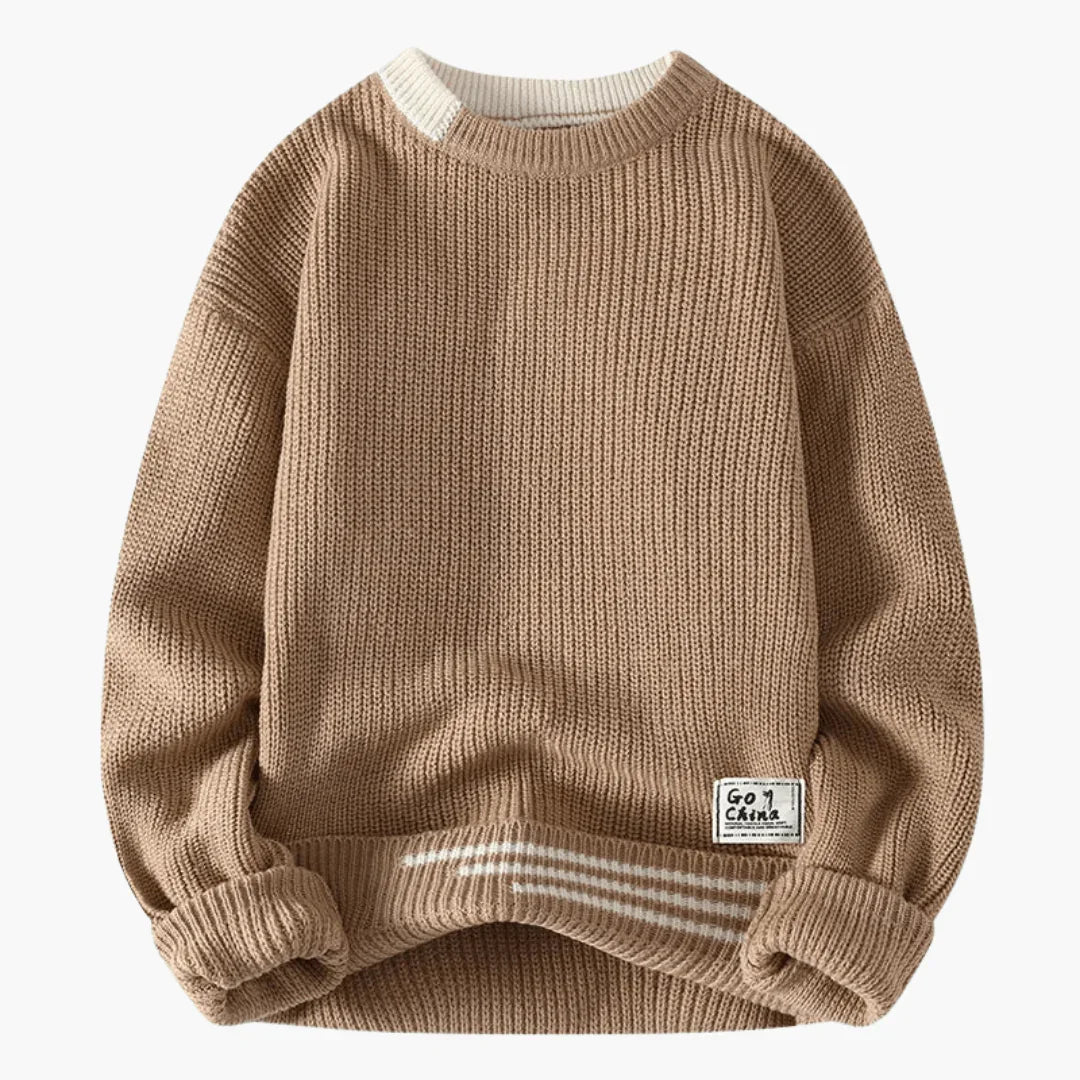 Men's sweater with round neckline and ribbed hem