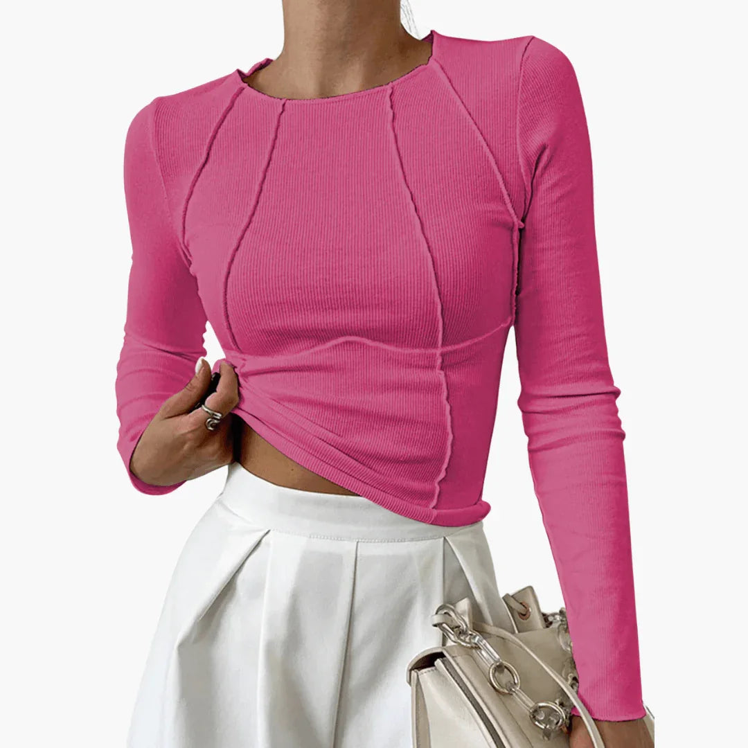 Womens Ribbed Long Sleeve Top - Comfortable and Figure-Hugging