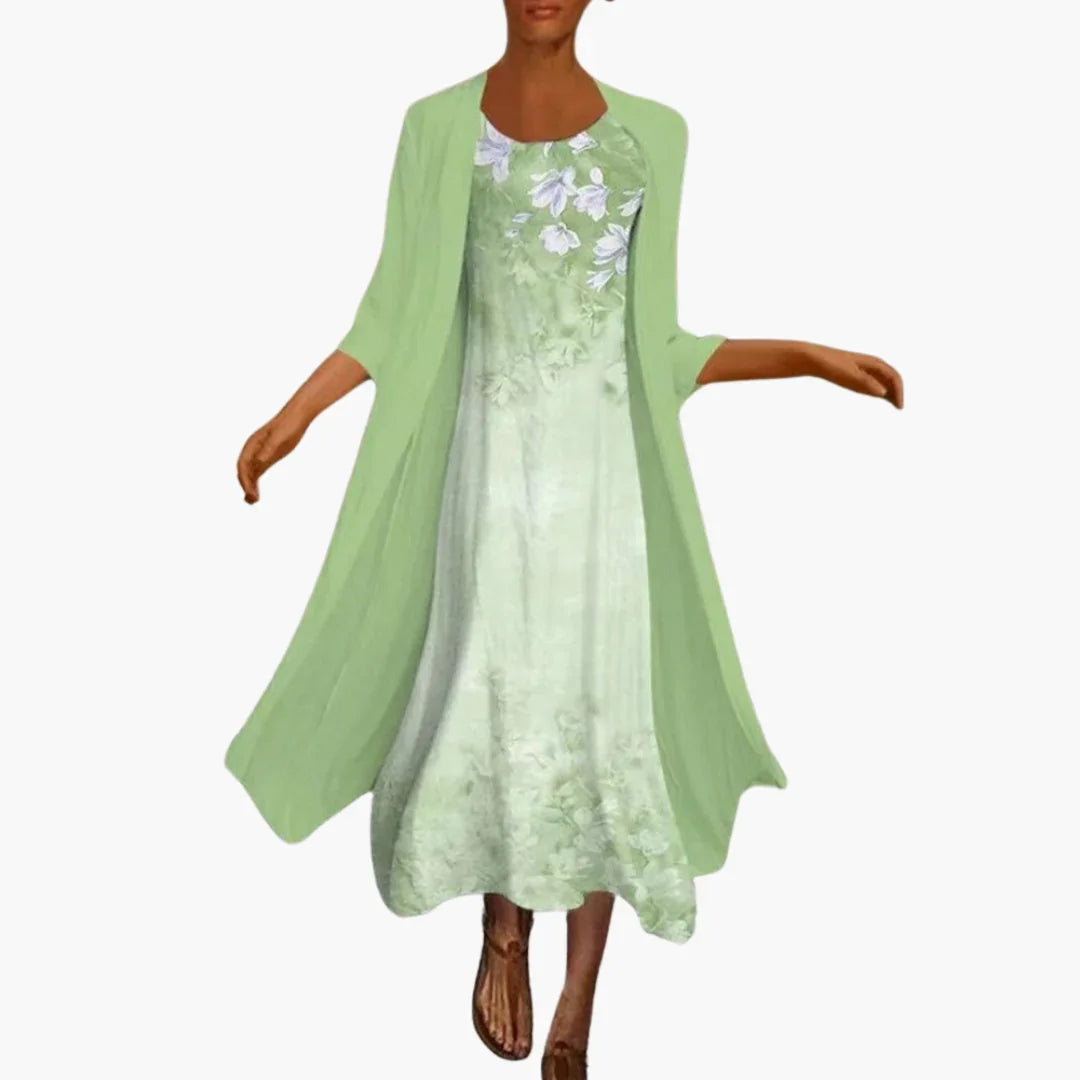 Maxi Summer Dress for Women - Floral with Cardigan Layer