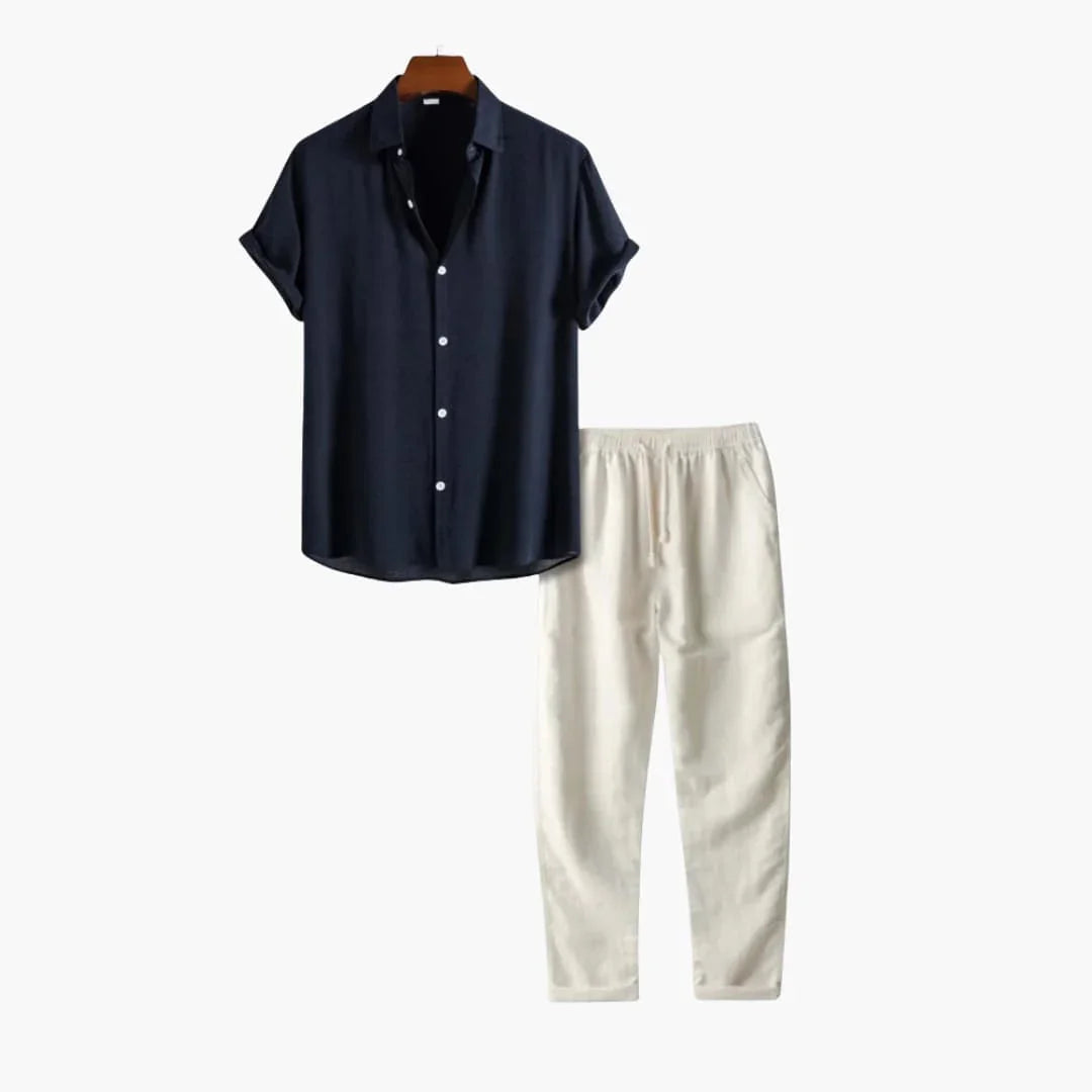 Bavane | Men's Summer Pajama Set with Short Sleeve Shirt and Long Pants