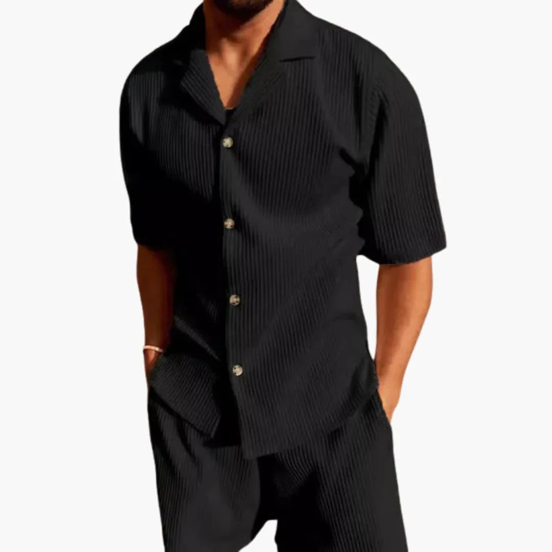 Men's Summer Set in Textured Fabric with Short-Sleeve Shirt