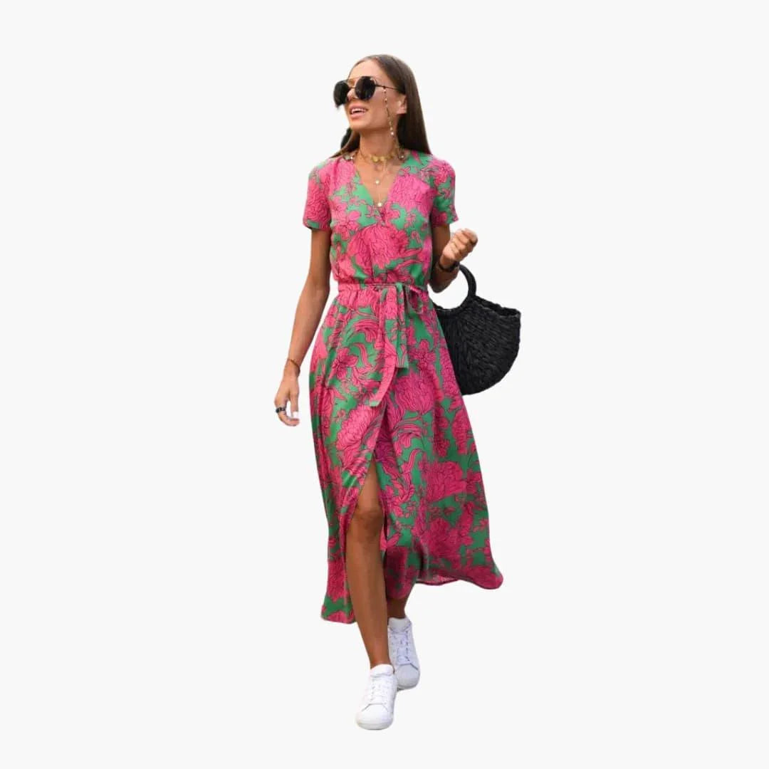 Bavane | Floral Wrap Dress for Women  Summer Dress with Waist Belt