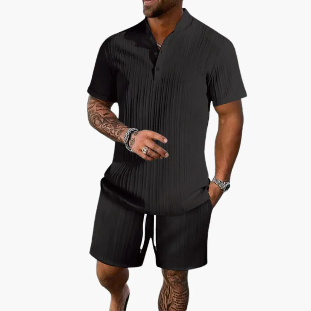 Men's Summer Set with Polo Shirt and Shorts in Ribbed Fabric