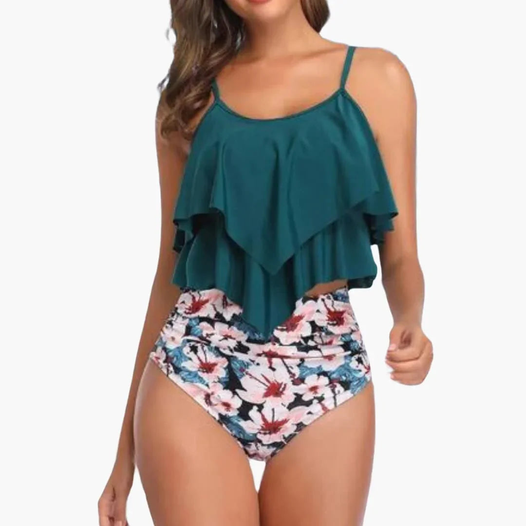 Two-Piece Women's Tankini with Ruffles and Tummy Control