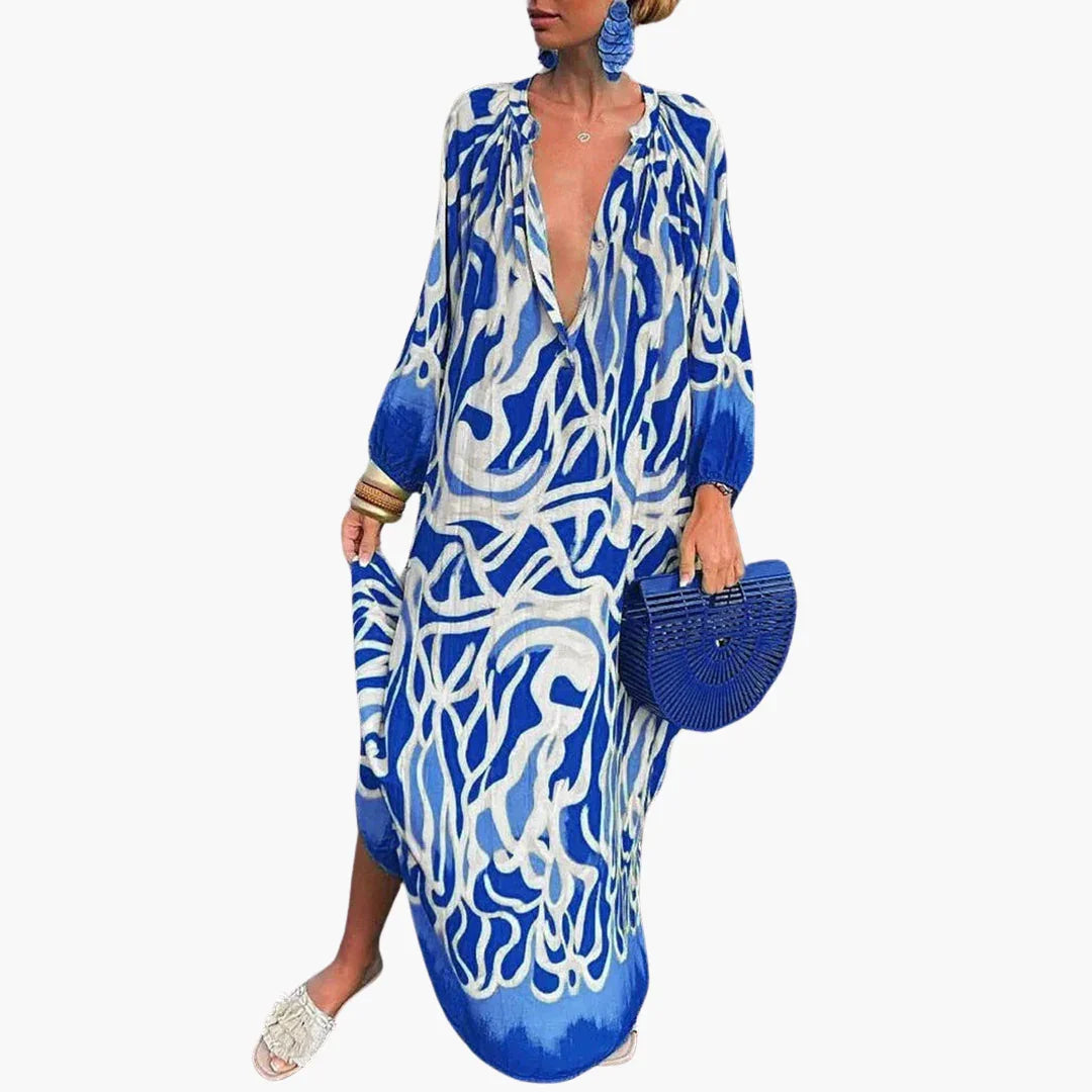 Boho Maxi Dress for Women  Green Floral Summer Dress