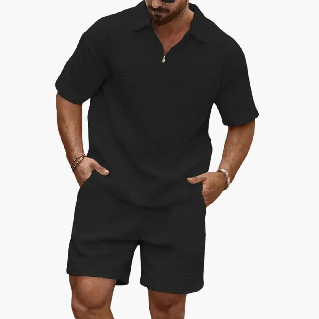Men's Two-Piece Set with Quilted Texture and Half-Zip
