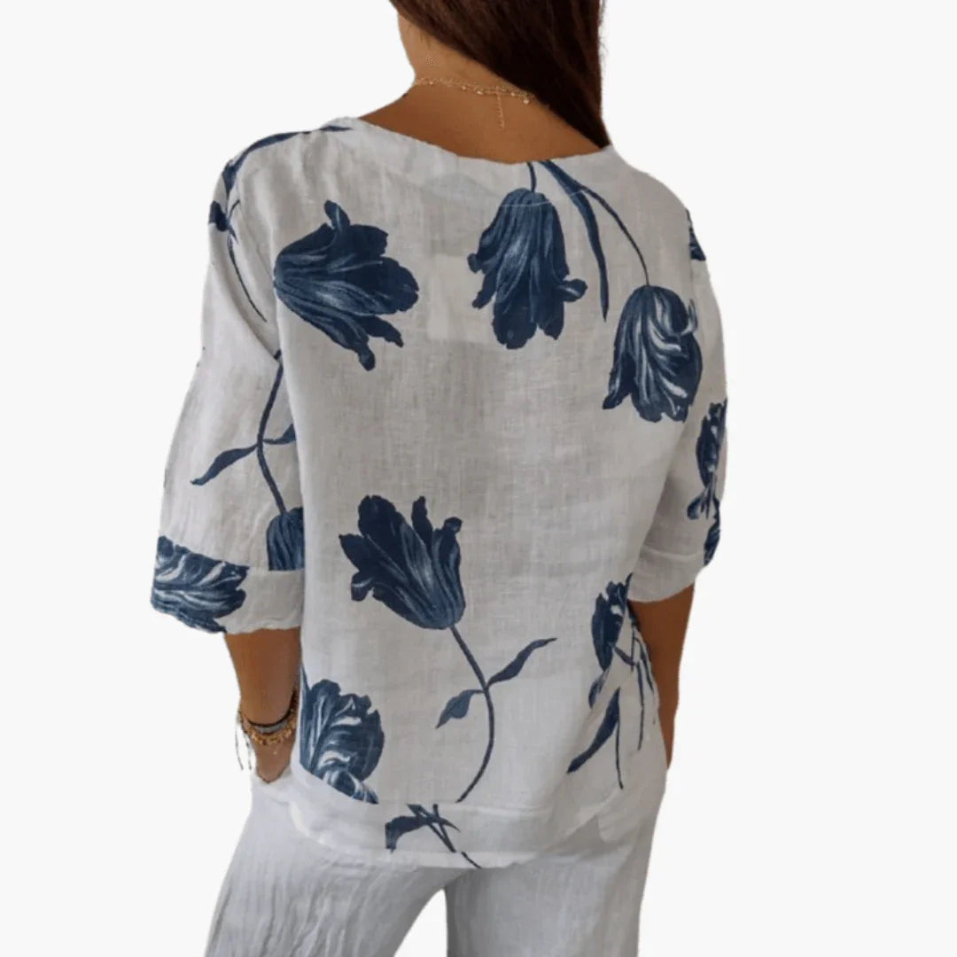 Women's Blouse with Floral Pattern  Summer V-Neck Top