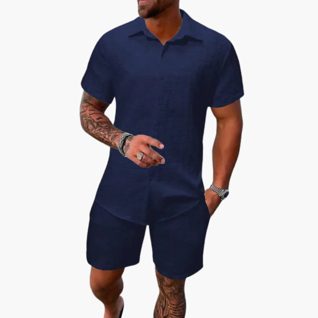 Men's Two-Piece Set Made of Cotton Blend with Jacquard Texture