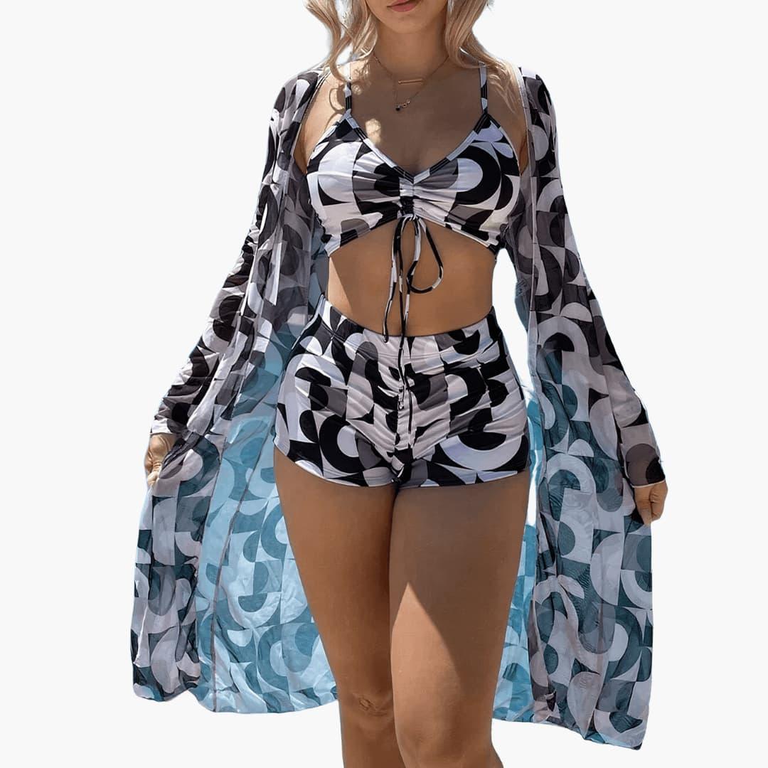 3-Piece Women's Summer Beach Swimwear Set with Long Sleeves