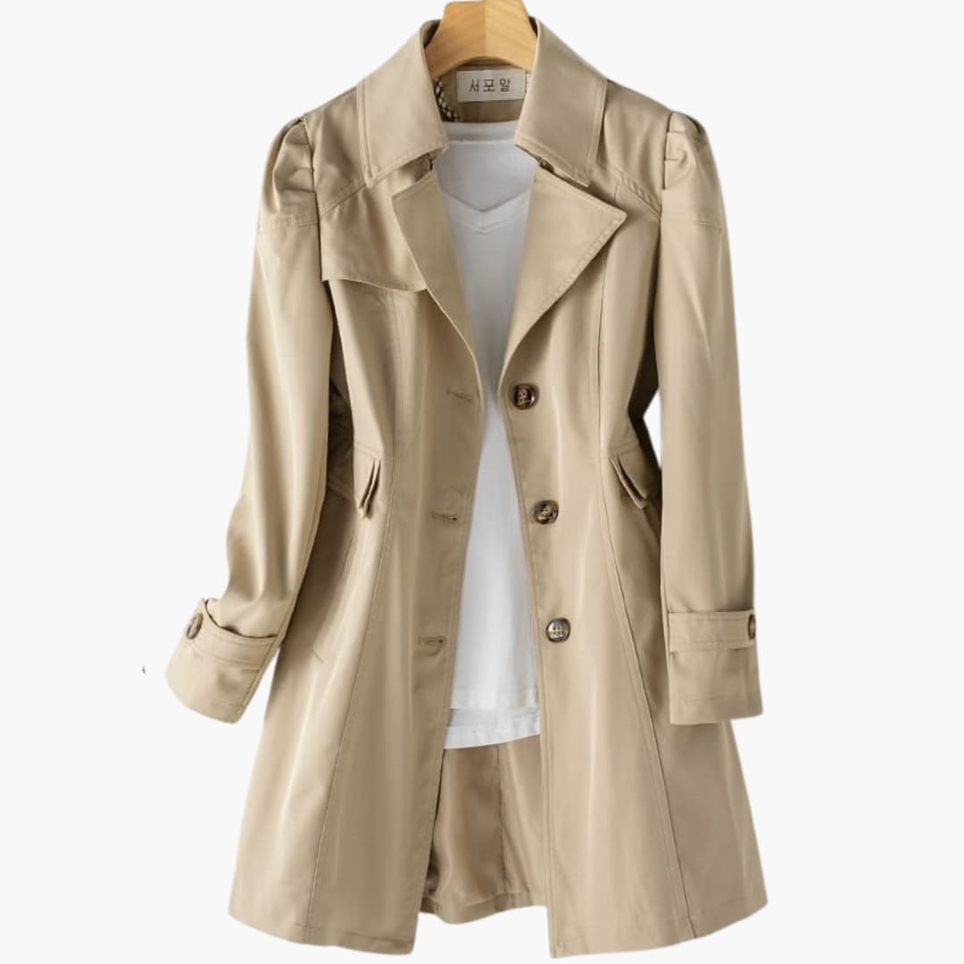 Women's Trench Coat with Double-Breasted Closure and Adjustable Waist