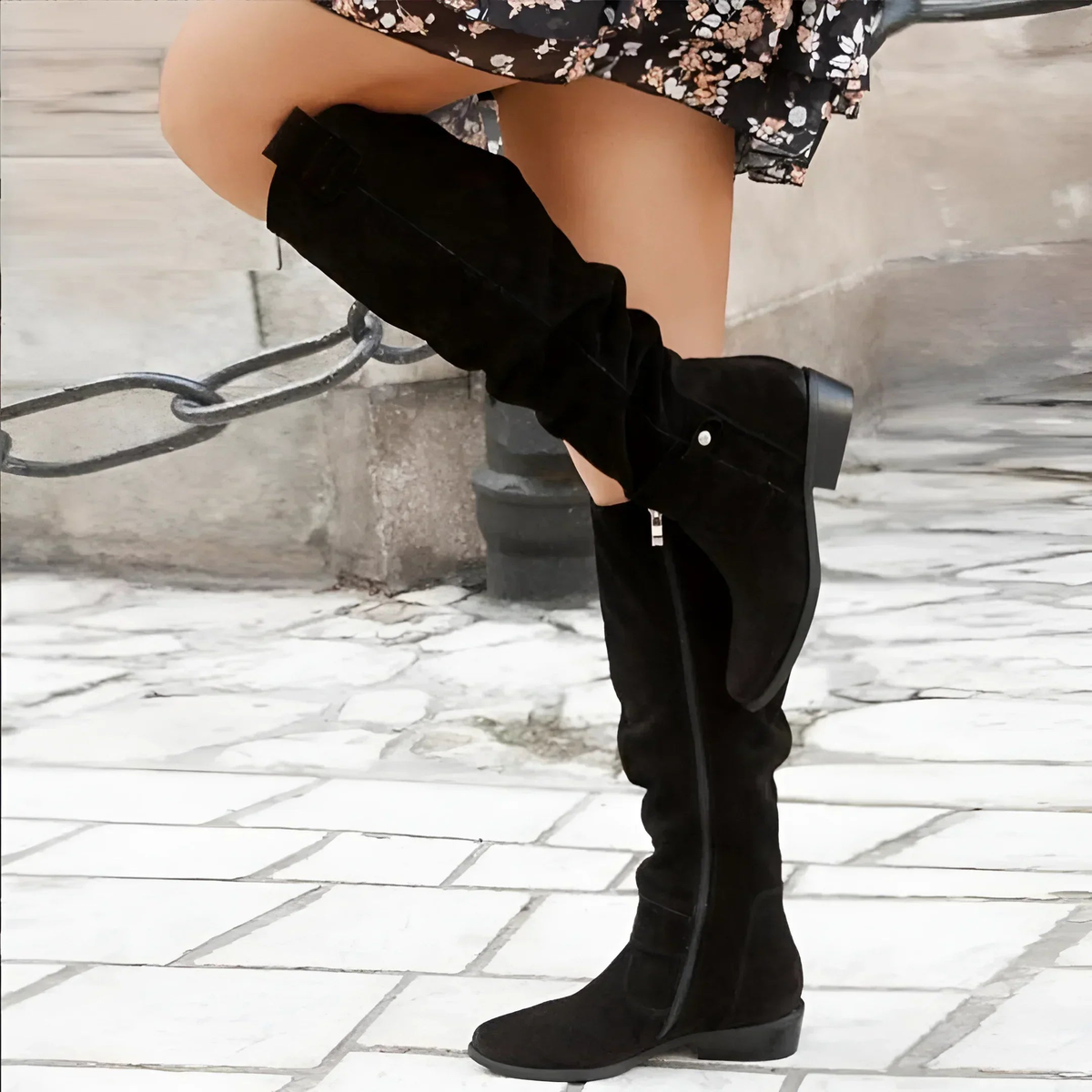 Knee-high Boots for Women | Block Heel Strap Detail