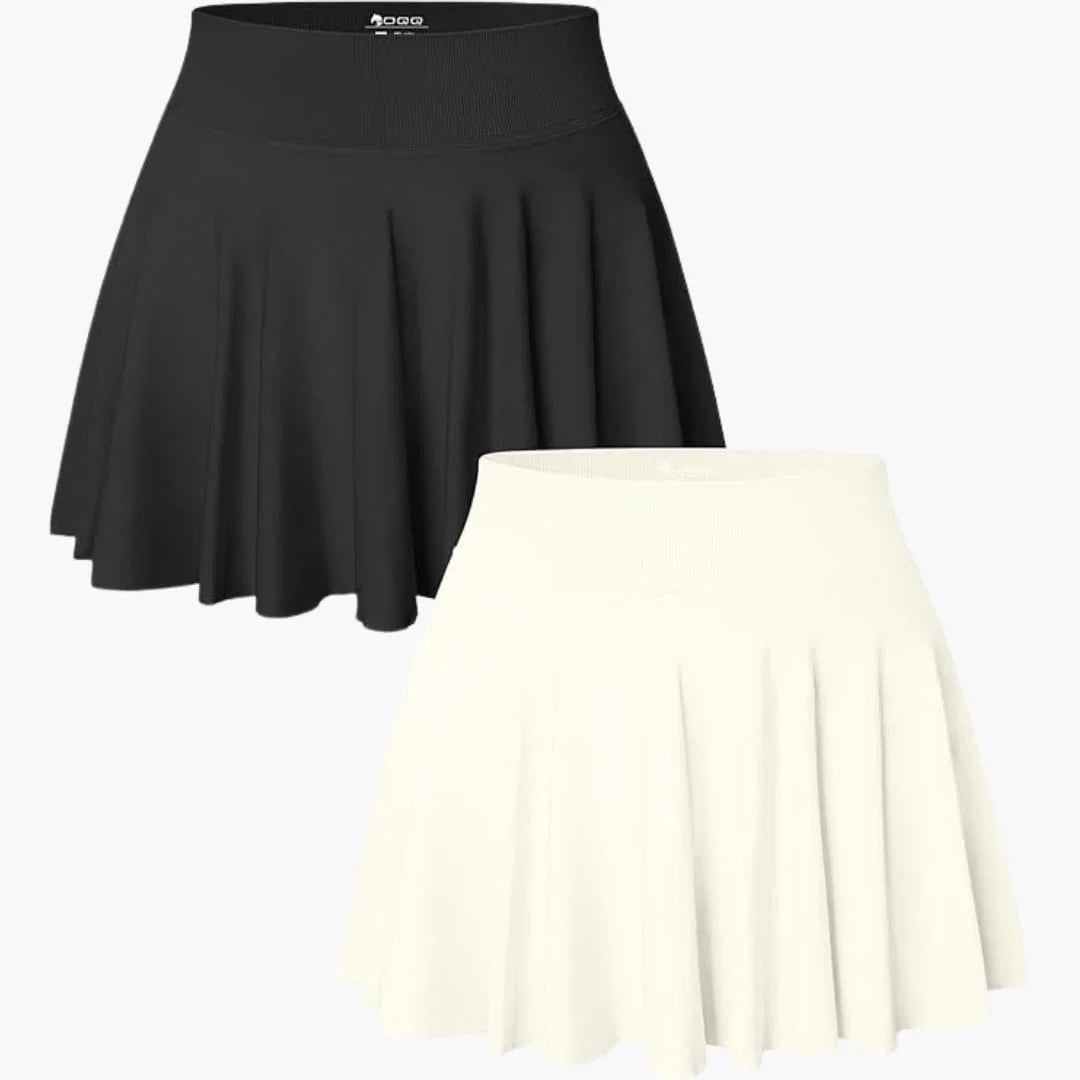 Women's Mini Skirt 2-Pack with High Waist and Stretch Band
