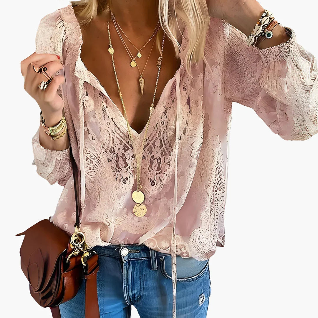 Boho Blouse with Slit Neckline for Women - Airy & Elegant