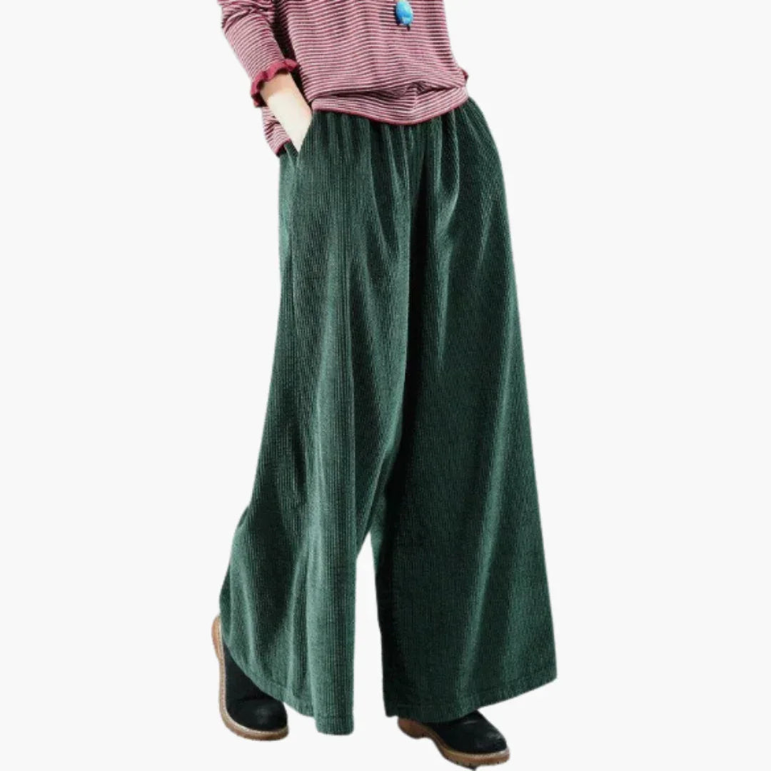 Women's Corduroy Pants with Button Closure and Straight Leg