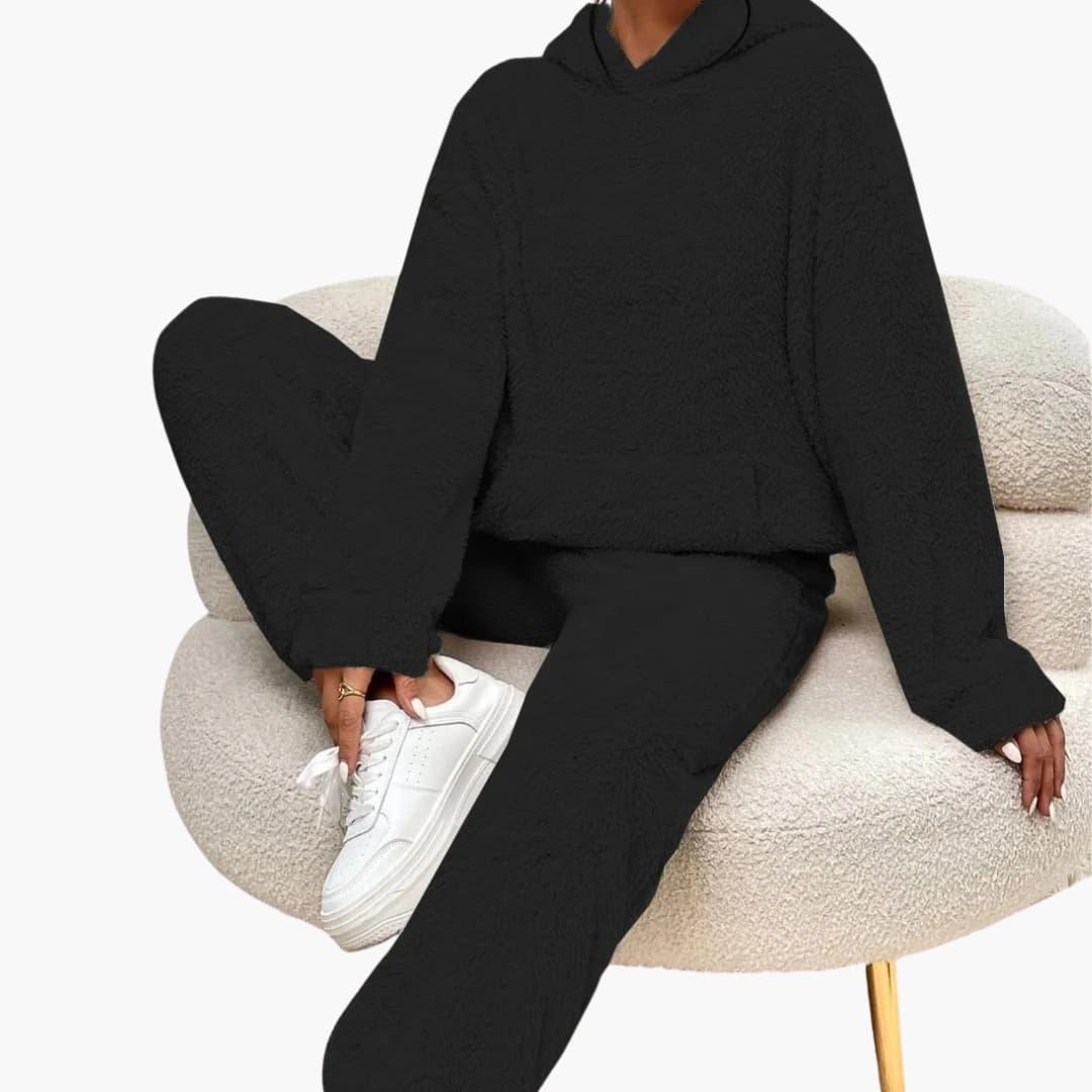 Women's Teddy Hoodie and Pants Set with Kangaroo Pocket