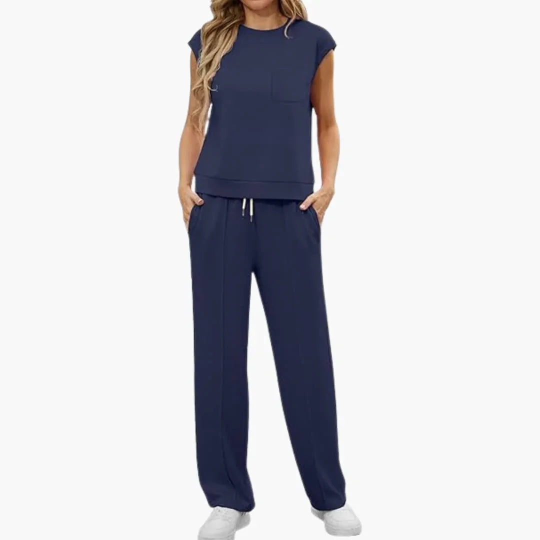 Two-Piece Summer Set for Women with Cap Sleeves and Pockets