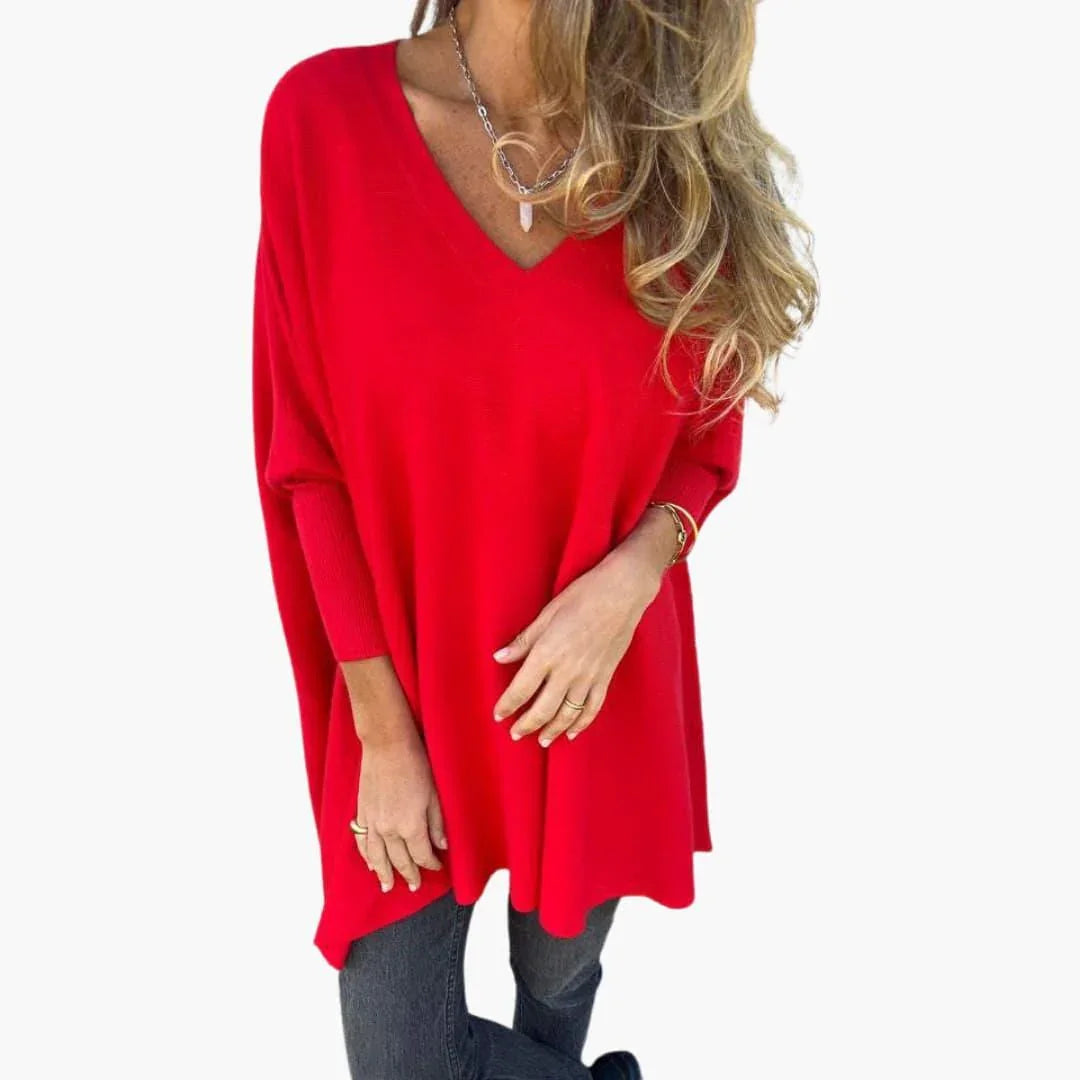 Modern, loose-fitting V-neck sweater for women