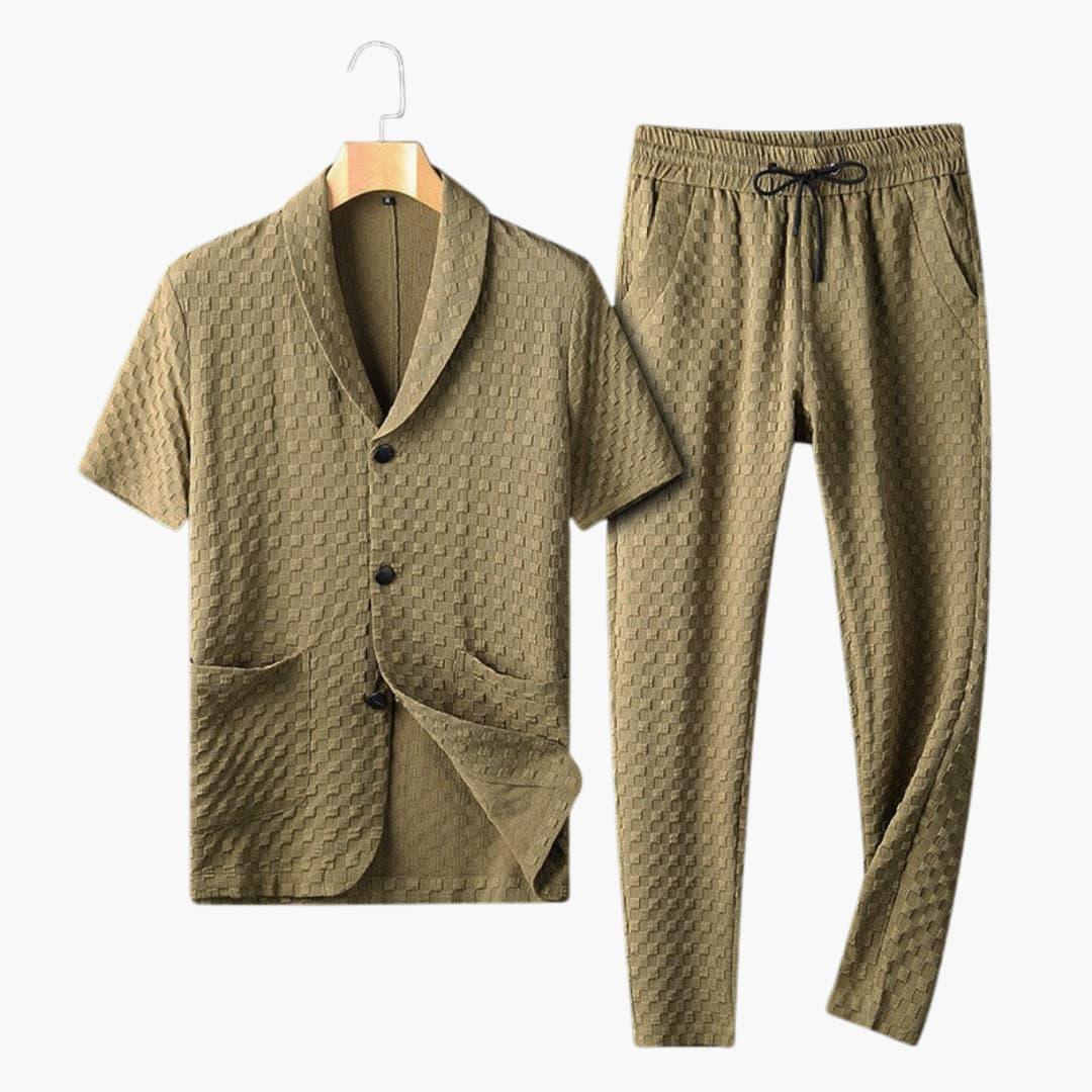 Men's Summer Loungewear Set with Button Placket and Jogging Pants