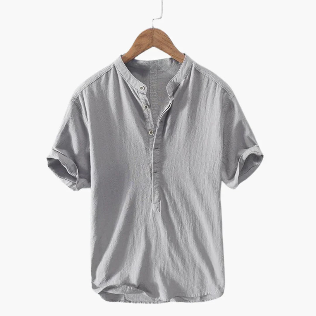 Light Short-Sleeve Shirt for Men - with Stand-Up Collar, Summery