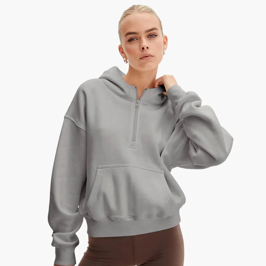Women's Hoodie with Half Zipper and Pocket