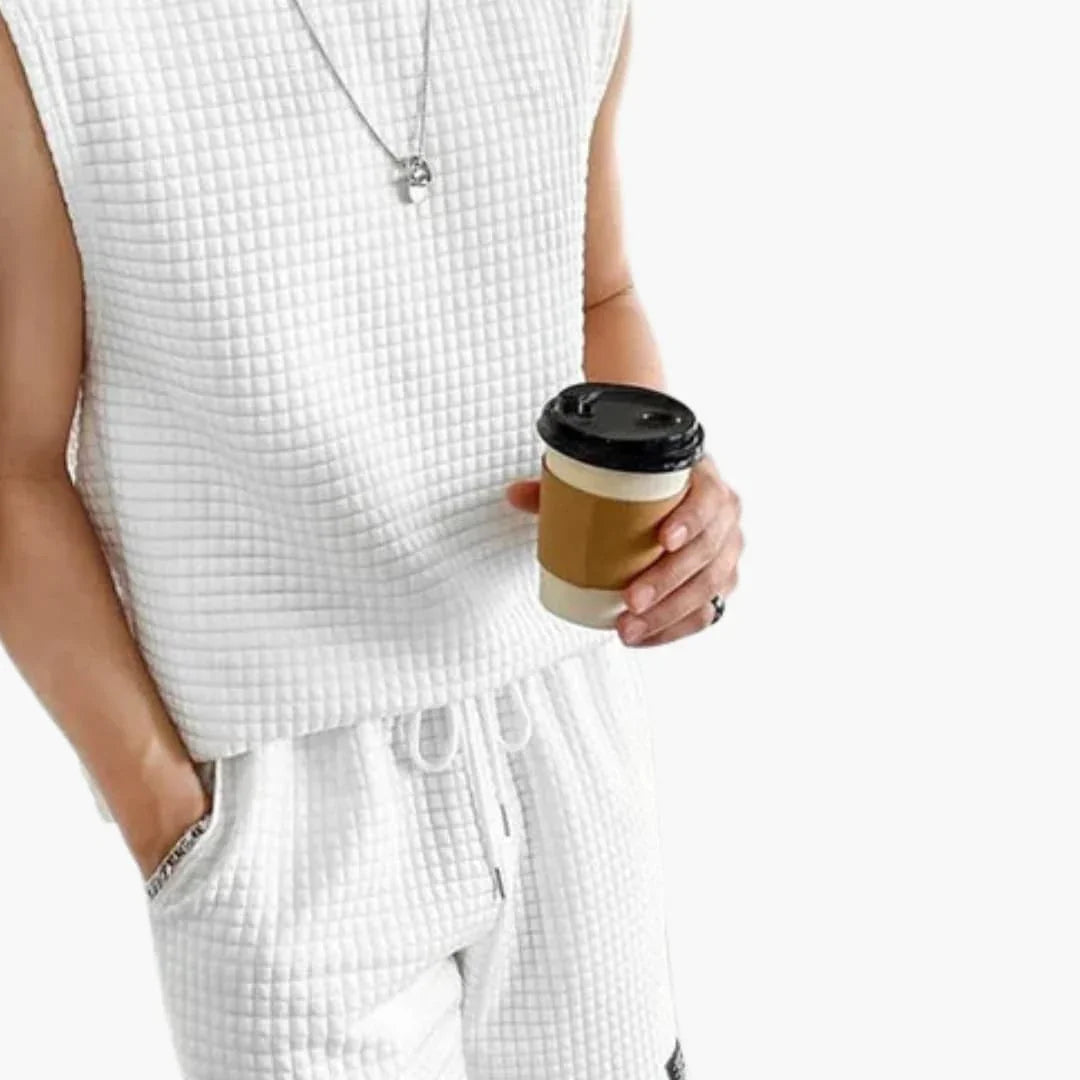 Men's Lounge Set with Sleeveless Top and Waffle Texture