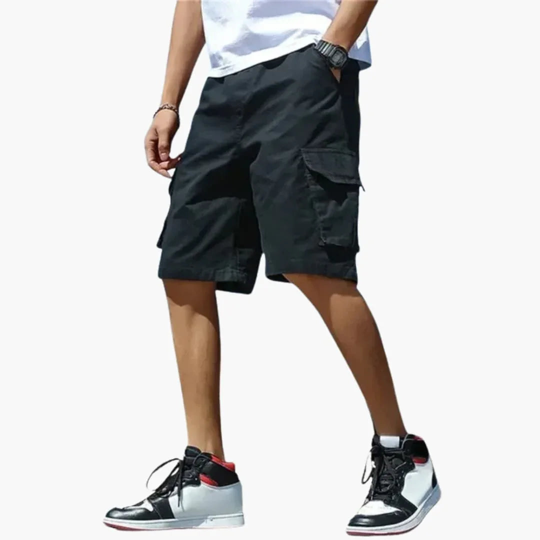 Men's Summer Cargo Shorts with Elastic Waistband and Flap Pockets