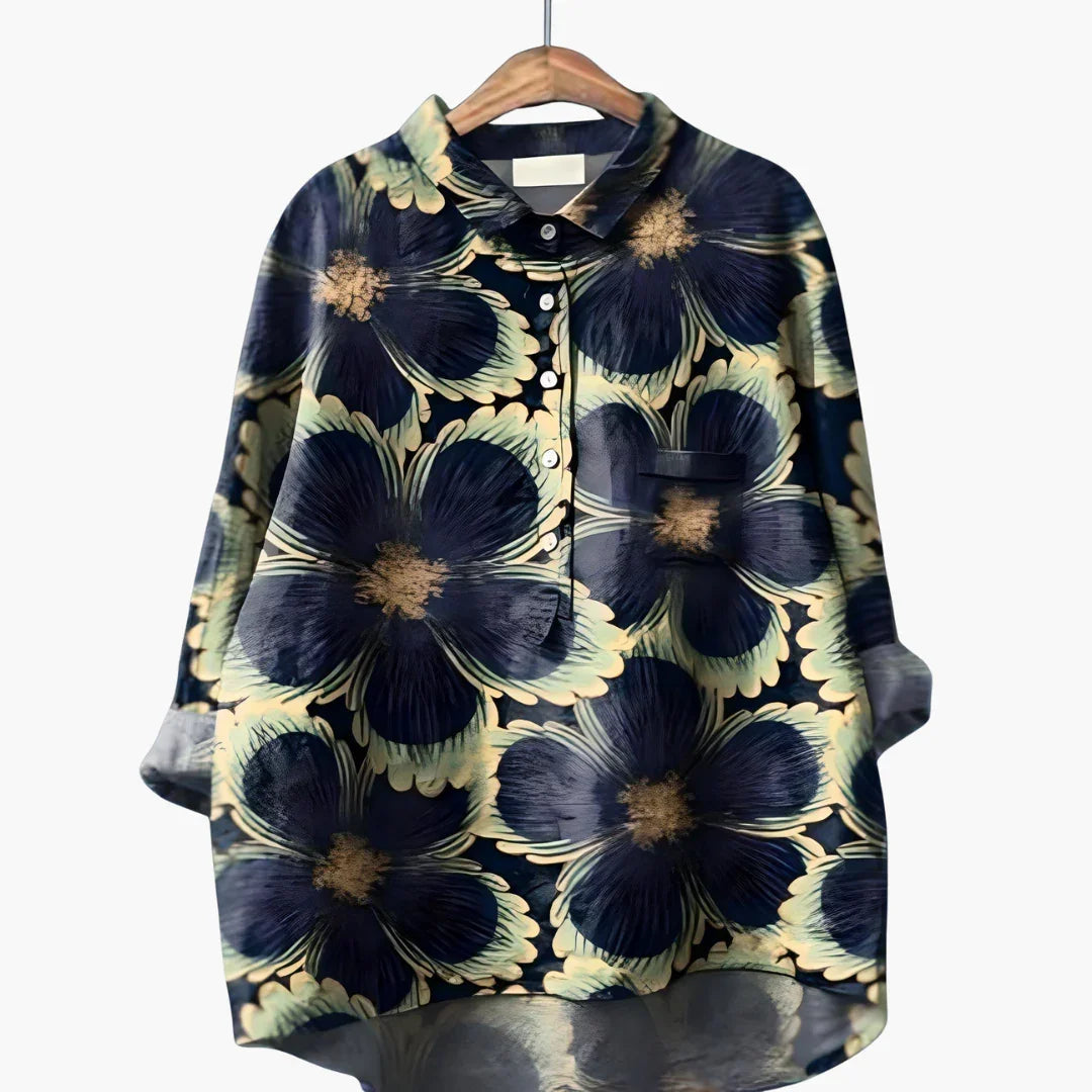 Long-sleeve summer blouse with floral print for women
