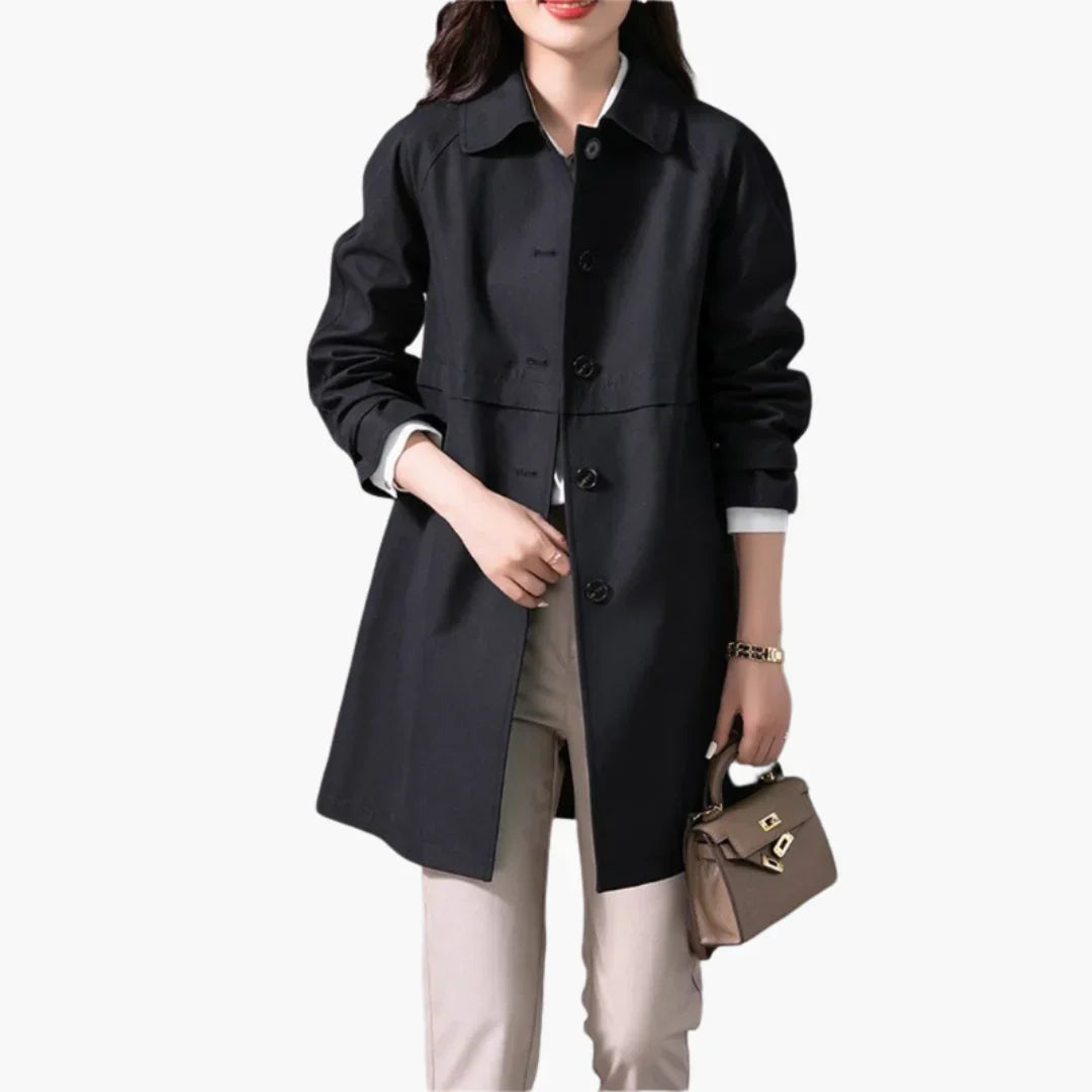 Women's Mid-Length Coat with Buttons and Pockets