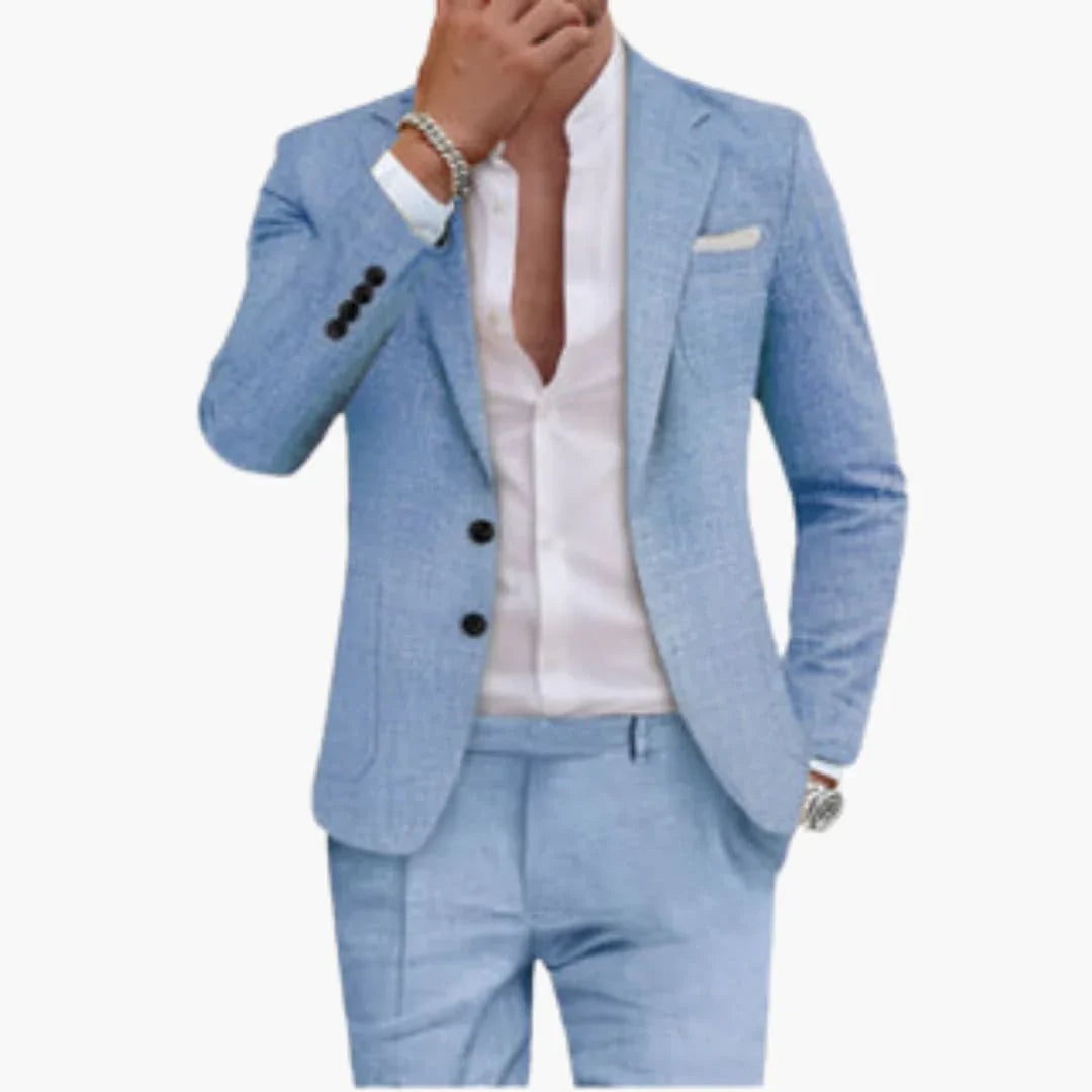 Men's Summer Suit Made of Cotton with Lapels and Pants