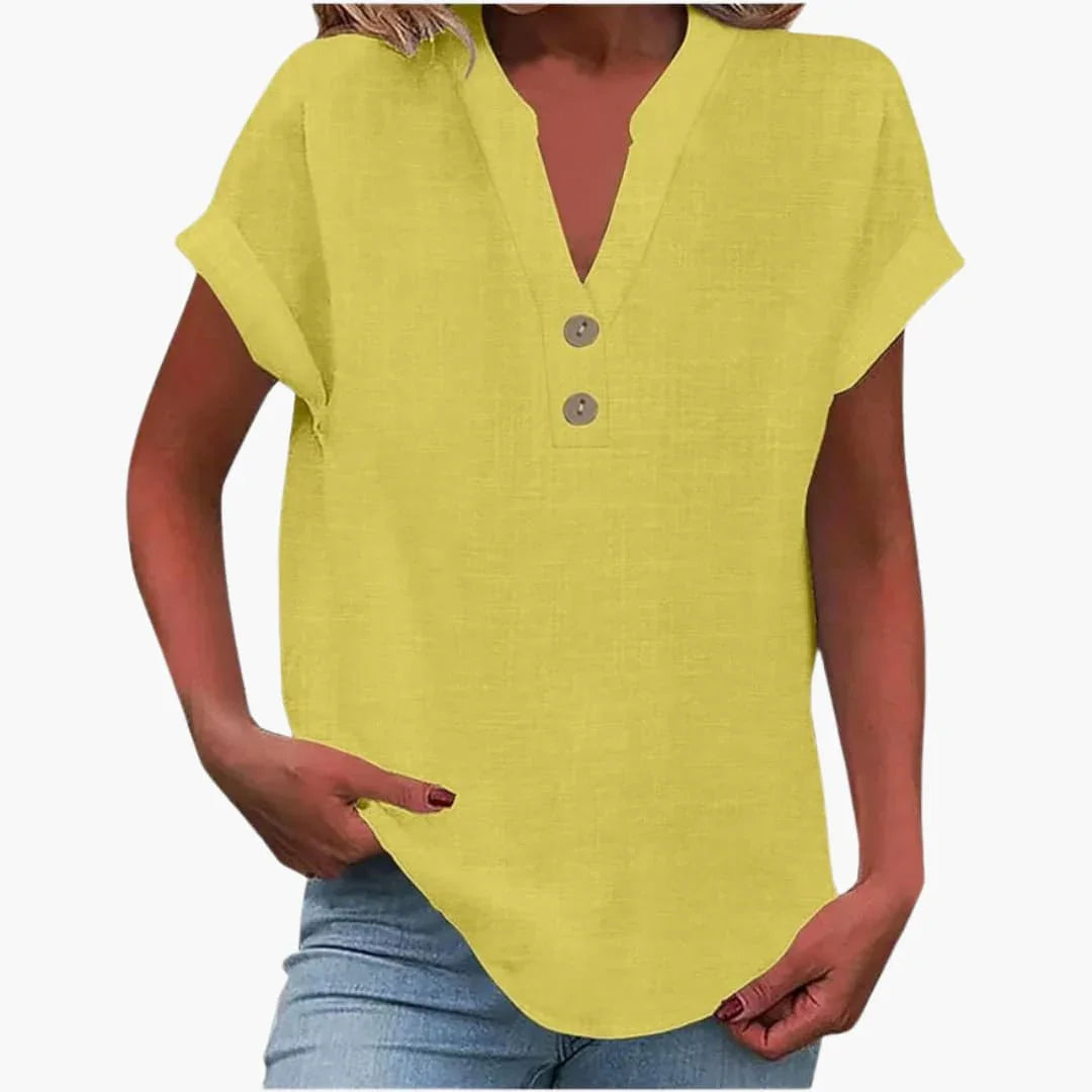 Womens Blouse with V-Neck and Short Sleeves for Spring
