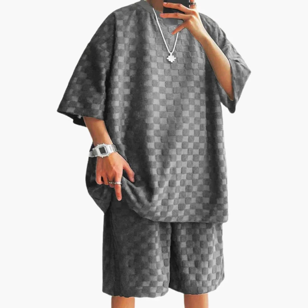 Bavane | Men's Summer Two-Piece Set with Jacquard Shirt and Shorts