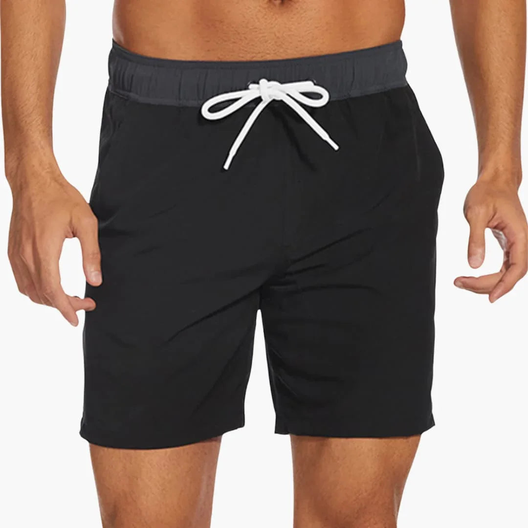 Striped Men's Swim Shorts - with Drawstring and Pockets