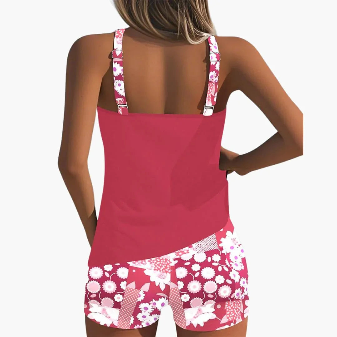 Women's Tankini Swimsuit Set with Floral Print and Racerback Neckline