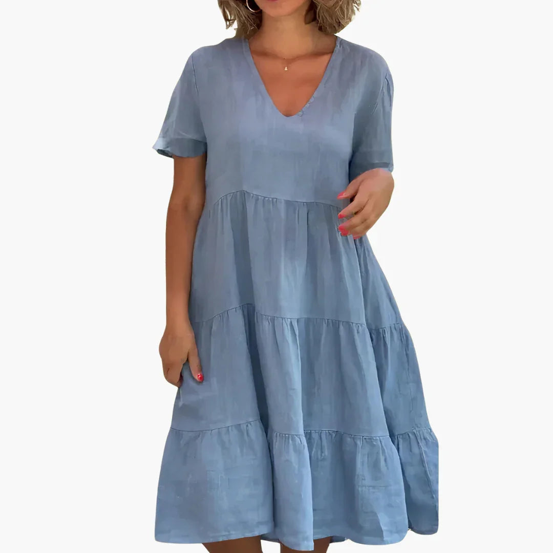 Flowing V-Neck Dress for Women - Relaxed Fit