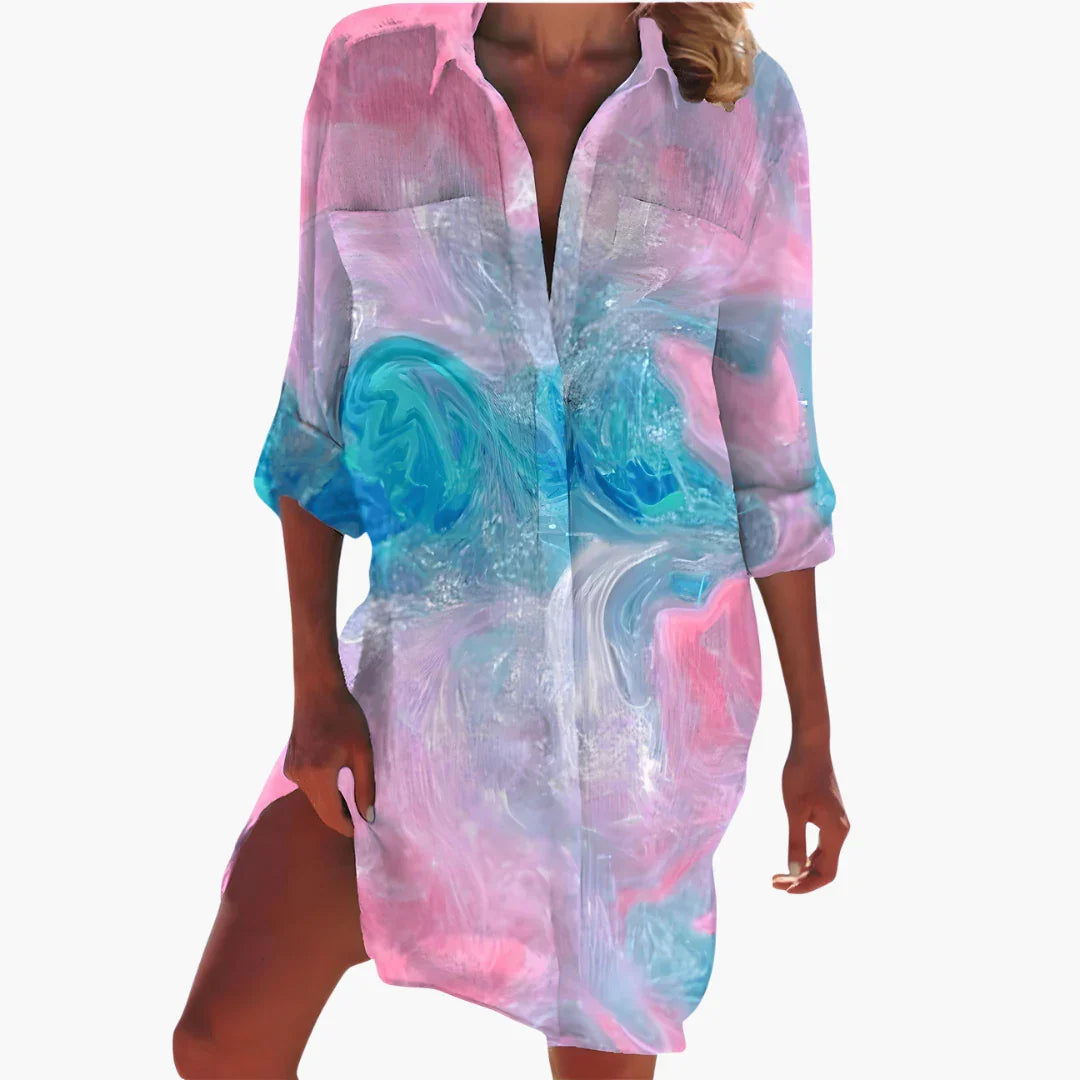 Women's Shirt Dress with Long Sleeves and Button Placket