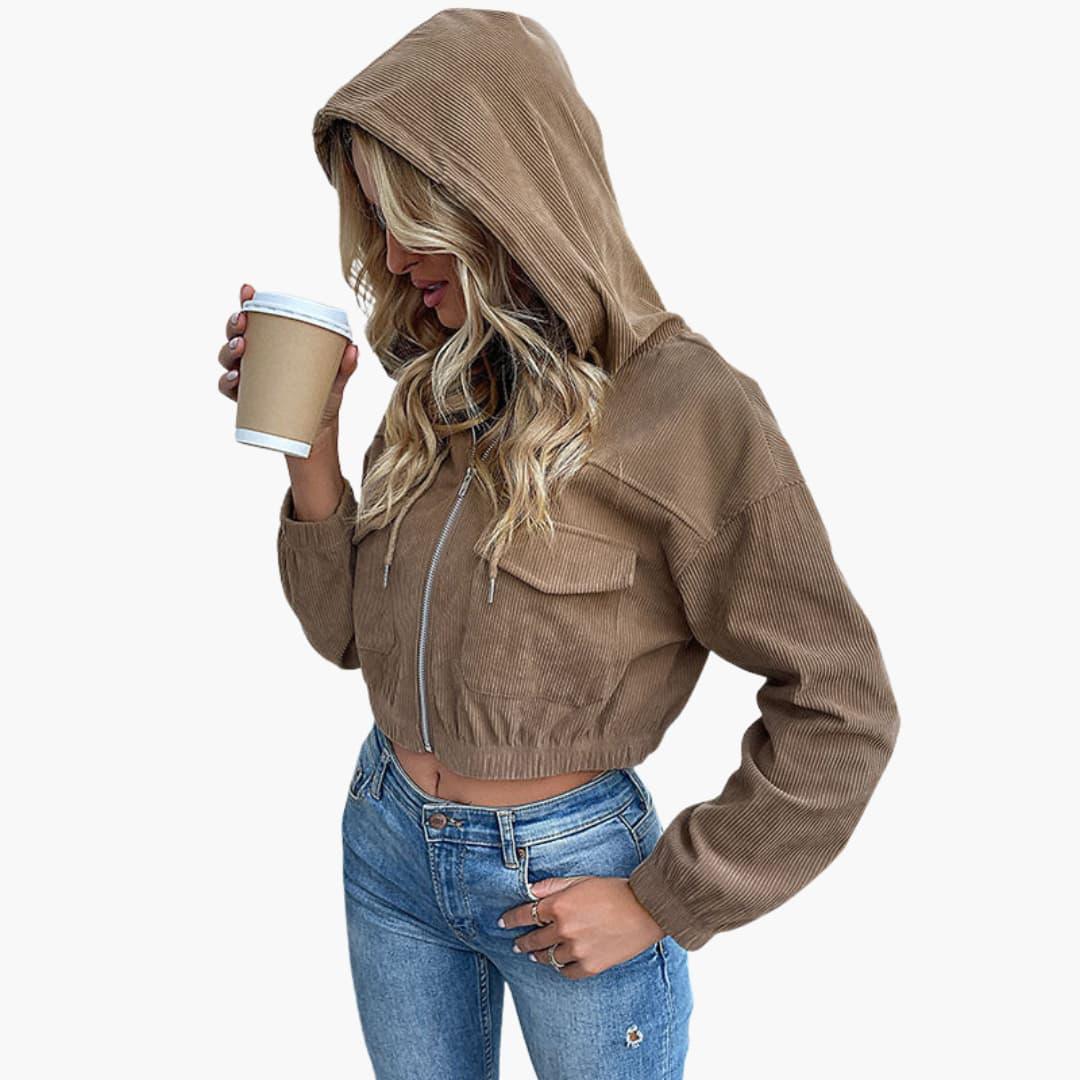 Women's Cord Jacket with Zipper and Pockets