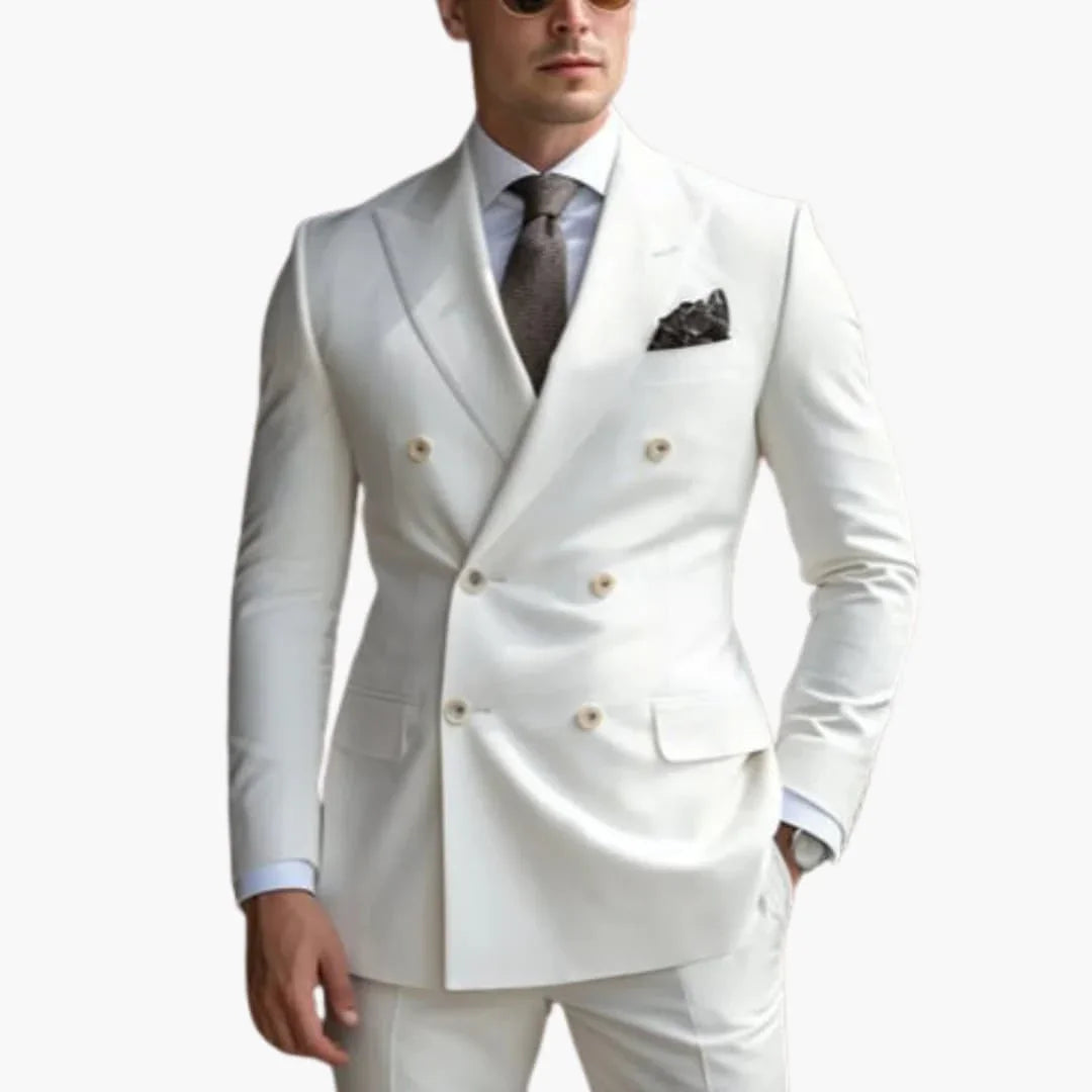 Men's Two-Piece Suit with Double-Breasted Jacket and Slim Fit Trousers